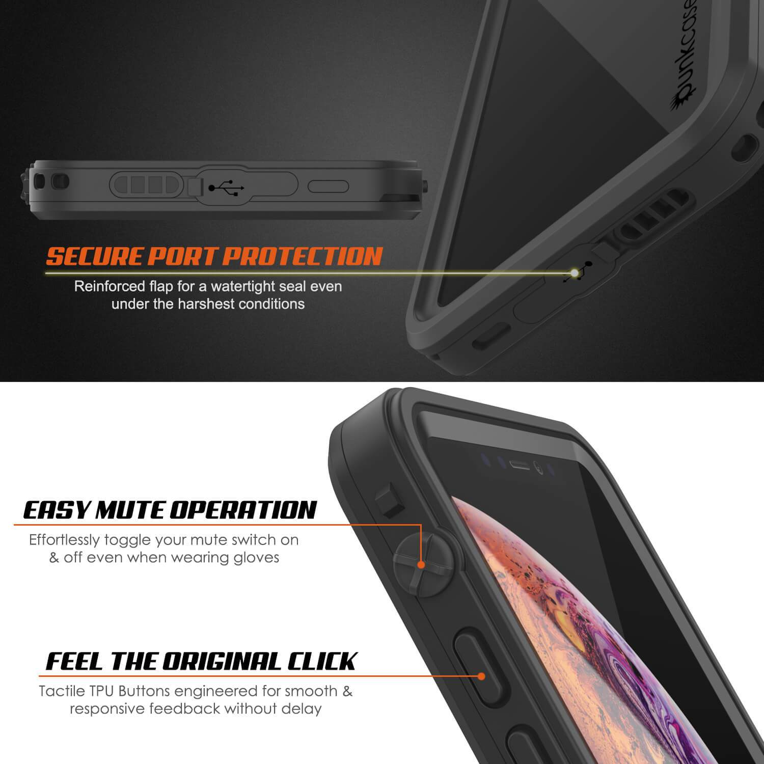 iPhone XS Waterproof Case, Punkcase [Extreme Series] Armor Cover W/ Built In Screen Protector [Black]