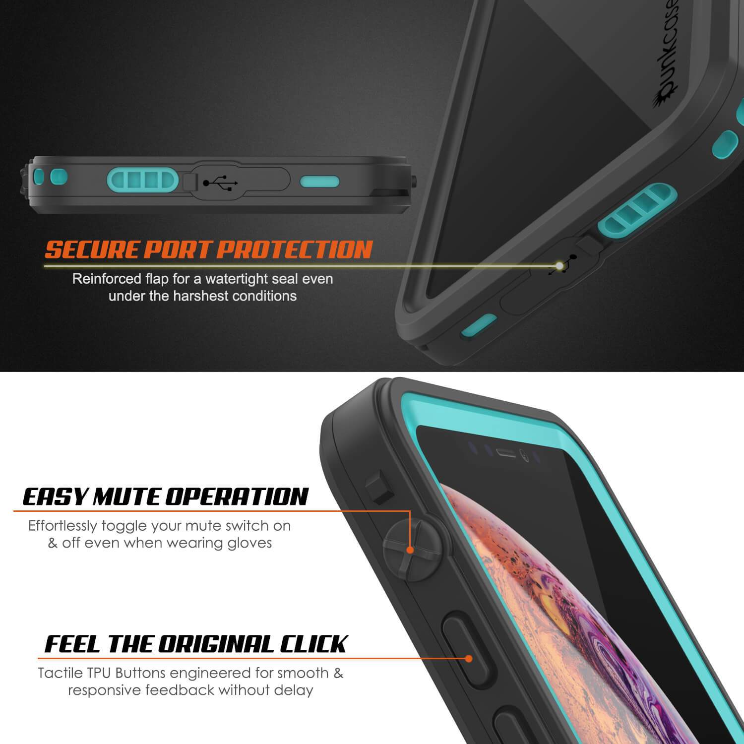 iPhone XS Waterproof Case, Punkcase [Extreme Series] Armor Cover W/ Built In Screen Protector [Teal]