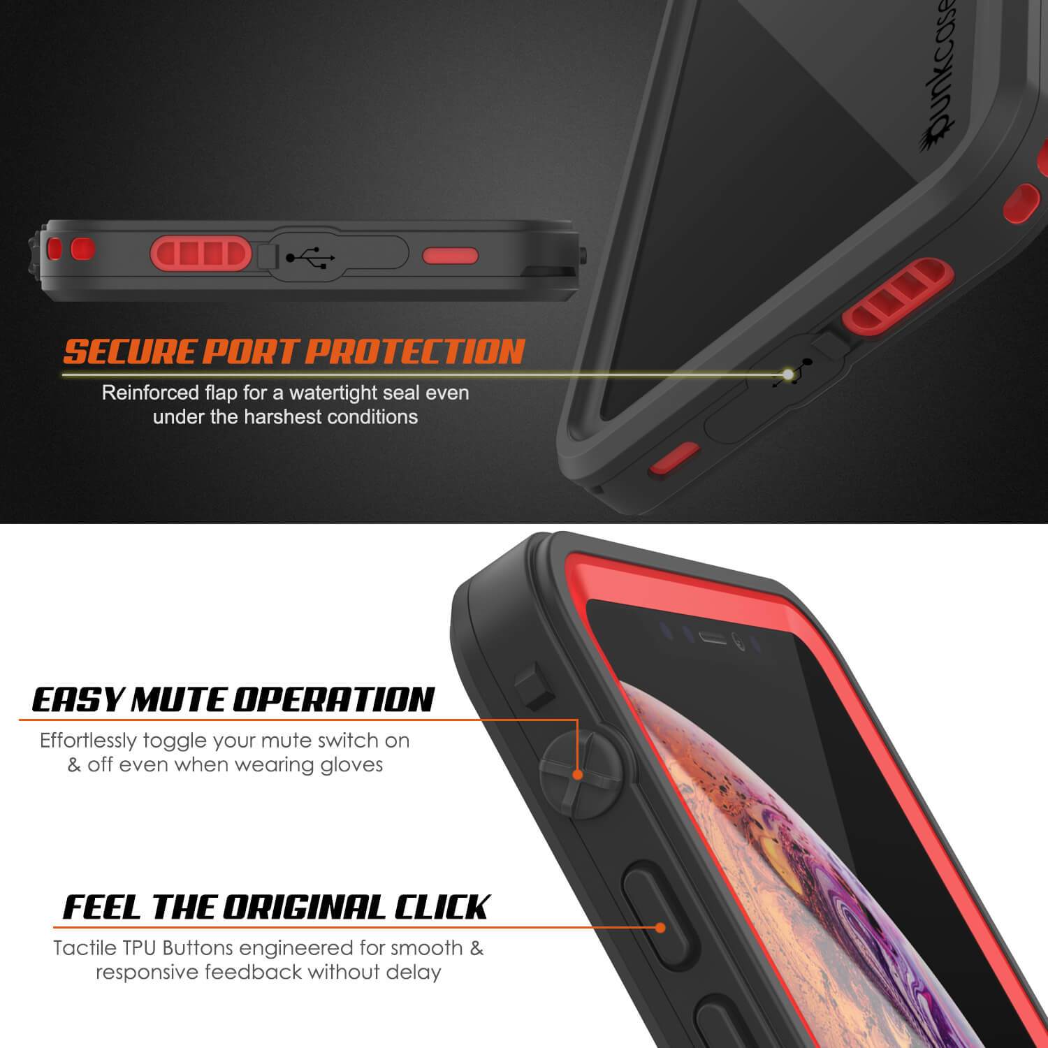 iPhone XS Waterproof Case, Punkcase [Extreme Series] Armor Cover W/ Built In Screen Protector [Red]