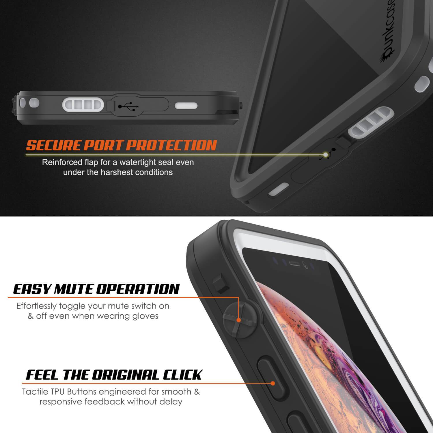 iPhone XS Waterproof Case, Punkcase [Extreme Series] Armor Cover W/ Built In Screen Protector [White]