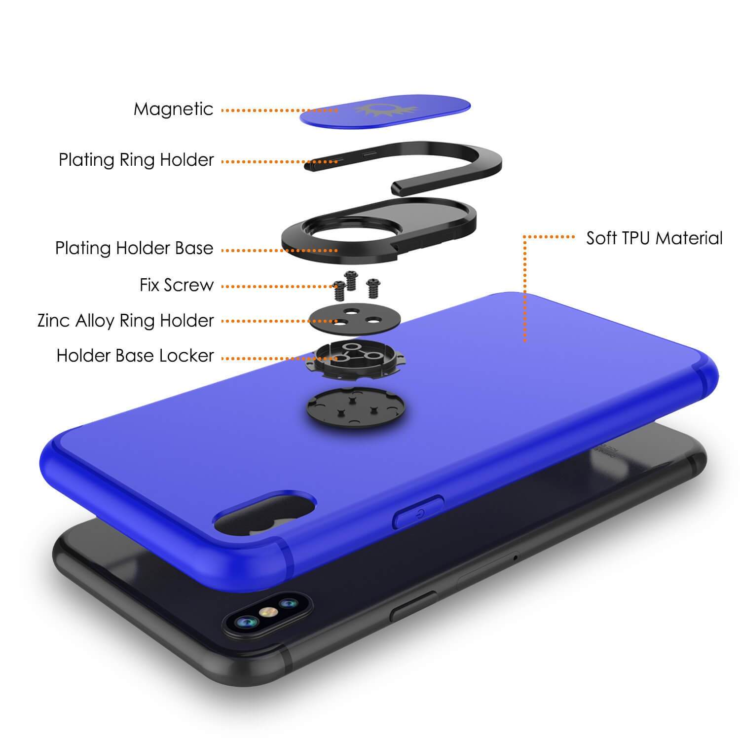 iPhone XS Max Case, Punkcase Magnetix Protective TPU Cover W/ Kickstand, Tempered Glass Screen Protector [Blue]