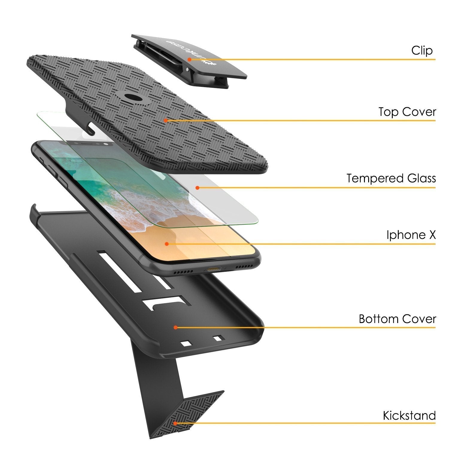 Punkcase iPhone XS Case With Tempered Glass Screen Protector, Holster Belt Clip & Built-In Kickstand [Black]