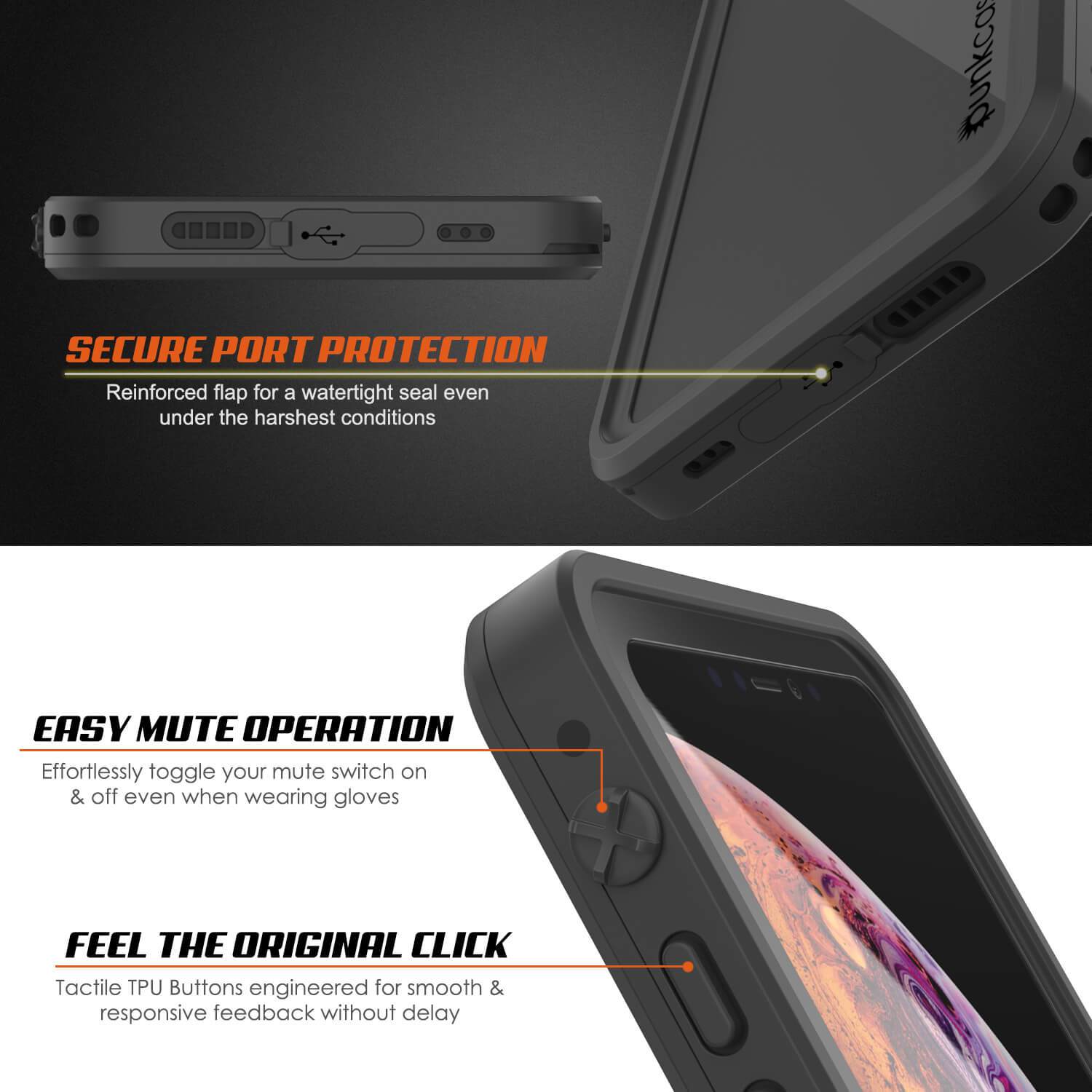 iPhone XS Waterproof IP68 Case, Punkcase [Black] [StudStar Series] [Slim Fit] [Dirtproof]