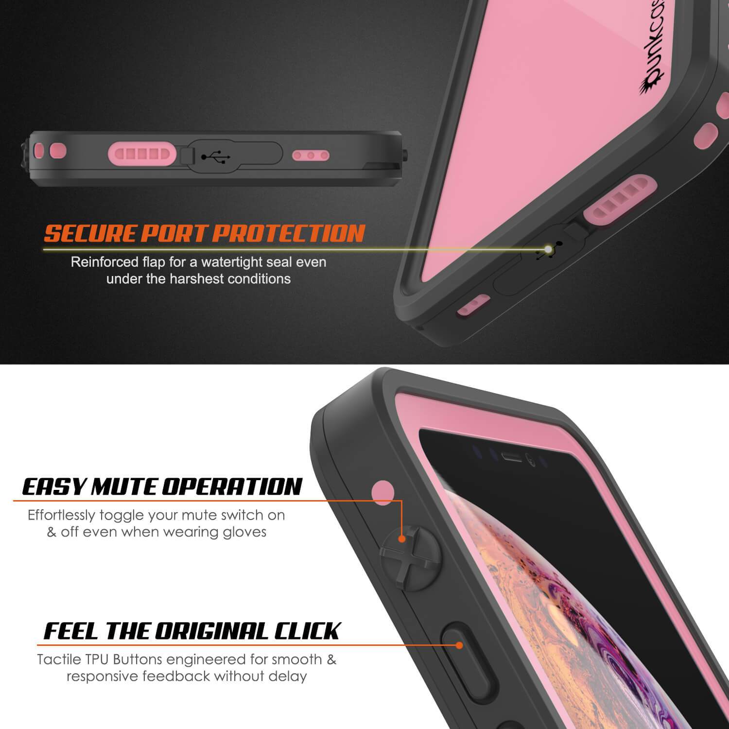 iPhone XS Waterproof IP68 Case, Punkcase [Pink] [StudStar Series] [Slim Fit] [Dirtproof]