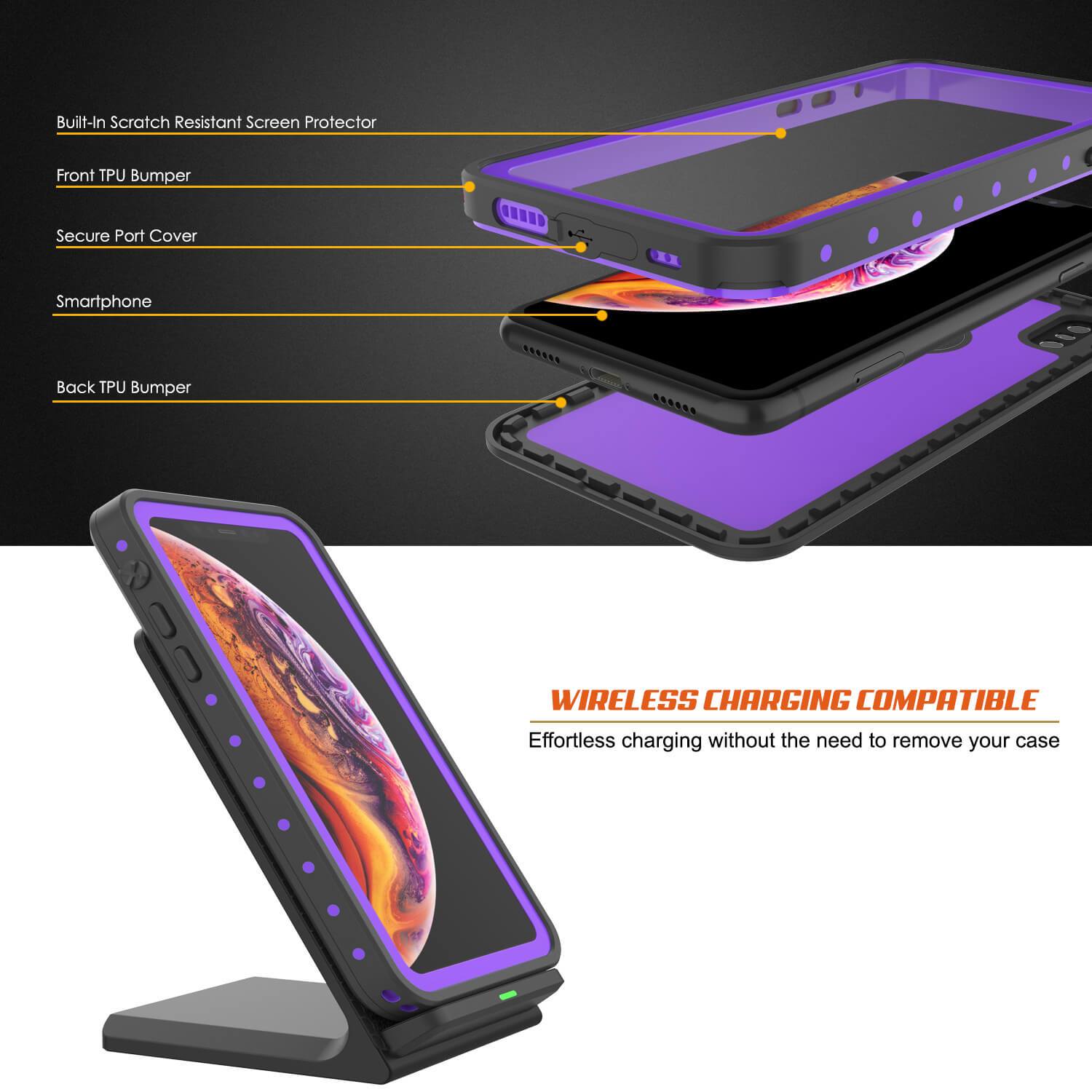 iPhone XS Waterproof IP68 Case, Punkcase [Purple] [StudStar Series] [Slim Fit] [Dirtproof]