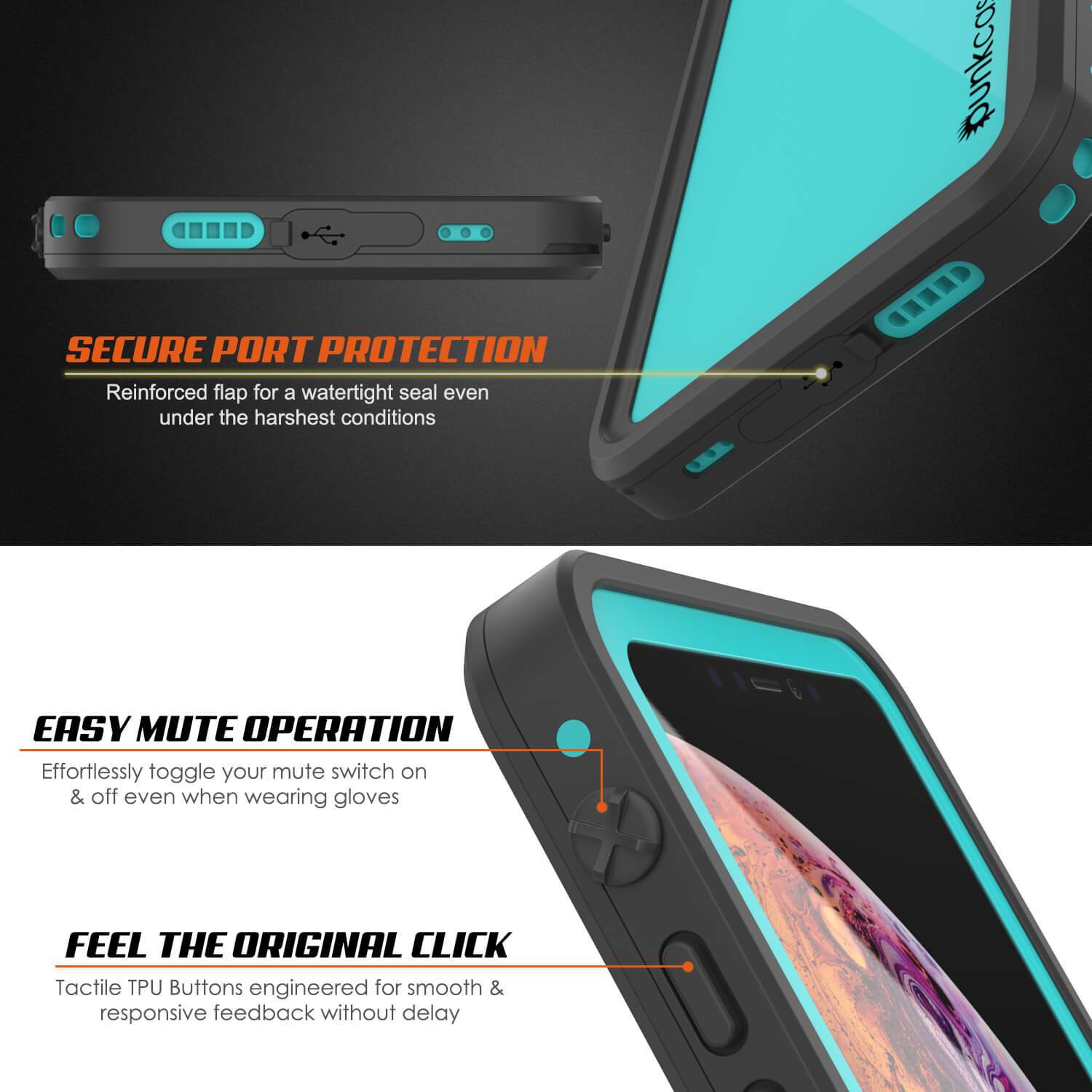 iPhone XS Waterproof IP68 Case, Punkcase [Teal] [StudStar Series] [Slim Fit] [Dirtproof]
