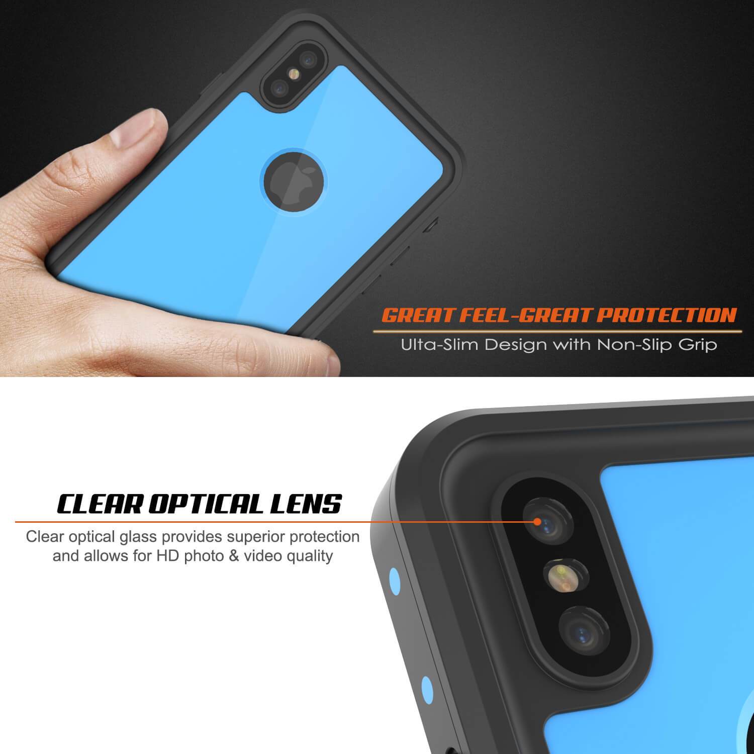 iPhone XS Waterproof IP68 Case, Punkcase [Light blue] [StudStar Series] [Slim Fit] [Dirtproof]