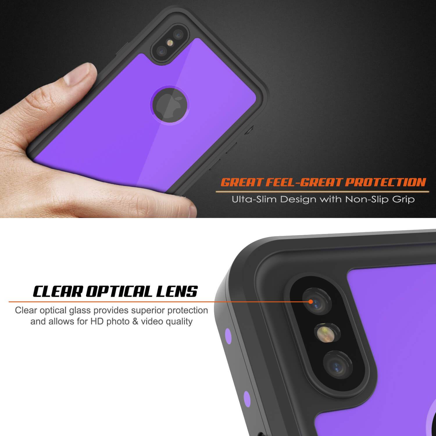iPhone XS Waterproof IP68 Case, Punkcase [Purple] [StudStar Series] [Slim Fit] [Dirtproof]