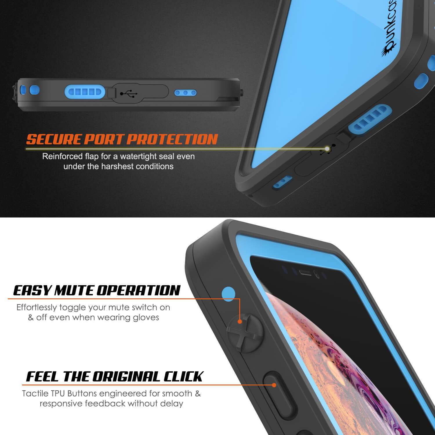 iPhone XS Waterproof IP68 Case, Punkcase [Light blue] [StudStar Series] [Slim Fit] [Dirtproof]