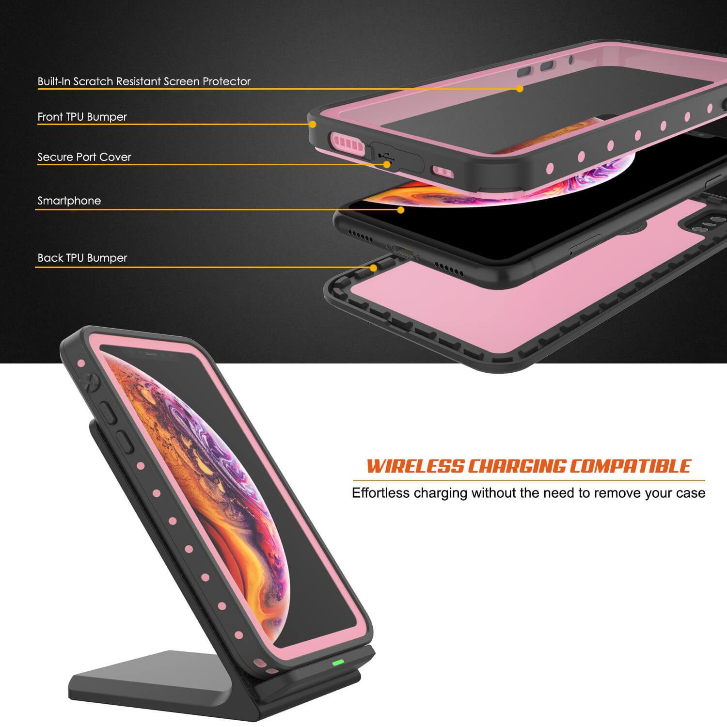 iPhone XS Waterproof IP68 Case, Punkcase [Pink] [StudStar Series] [Slim Fit] [Dirtproof]