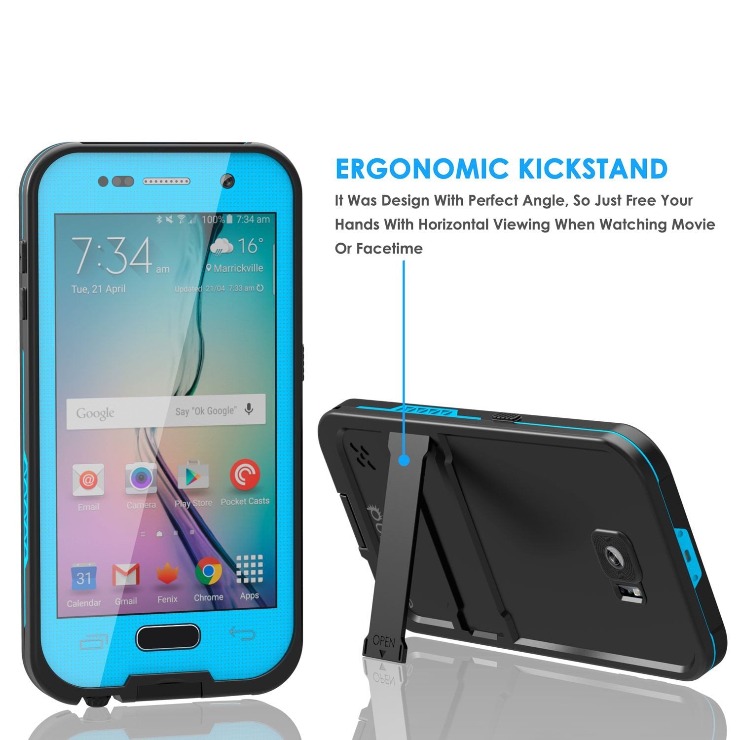 Galaxy S6 Waterproof Case, Punkcase SpikeStar Light Blue Water/Shock/Dirt Proof | Lifetime Warranty