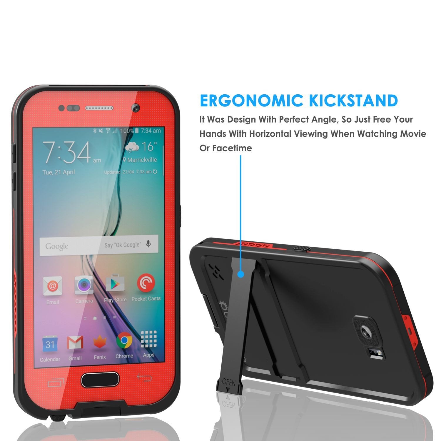 Galaxy S6 Waterproof Case, Punkcase SpikeStar Red Water/Shock/Dirt/Snow Proof | Lifetime Warranty