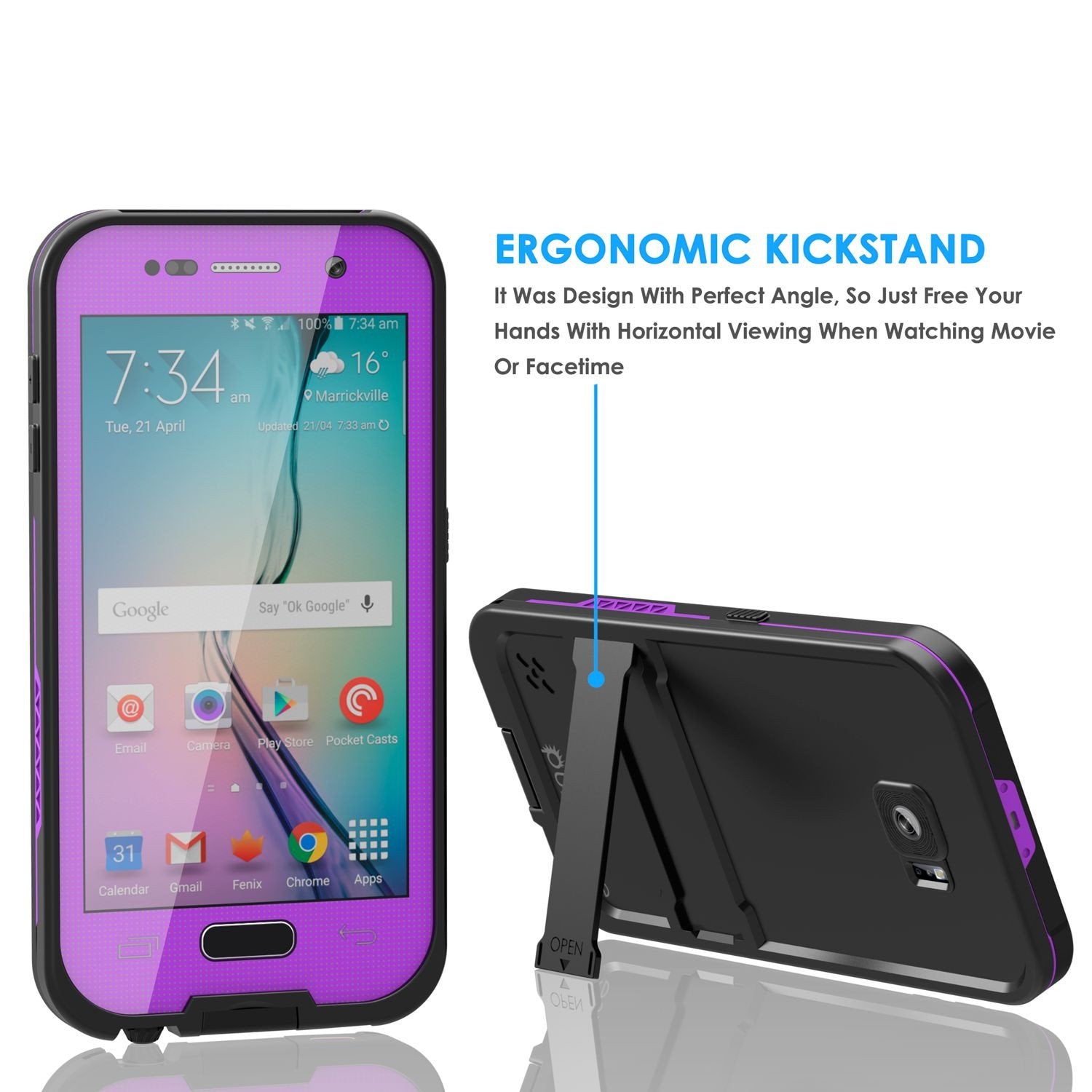 Galaxy S6 Waterproof Case, PunkCase SpikeStar Purple Water/Shock/Dirt/Snow Proof | Lifetime Warranty