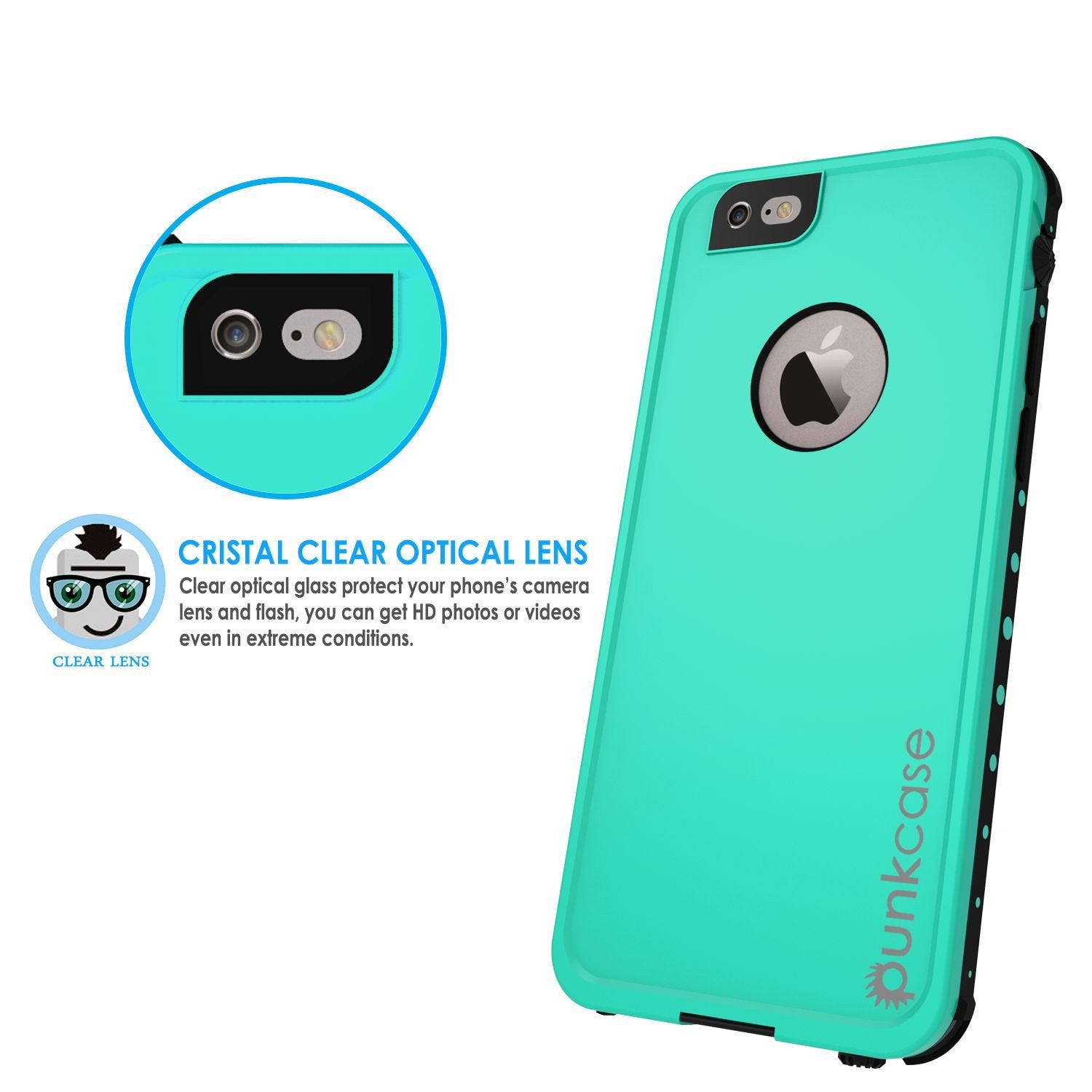 iPhone 6S+/6+ Plus Waterproof Case, PUNKcase StudStar Teal w/ Attached Screen Protector | Warranty