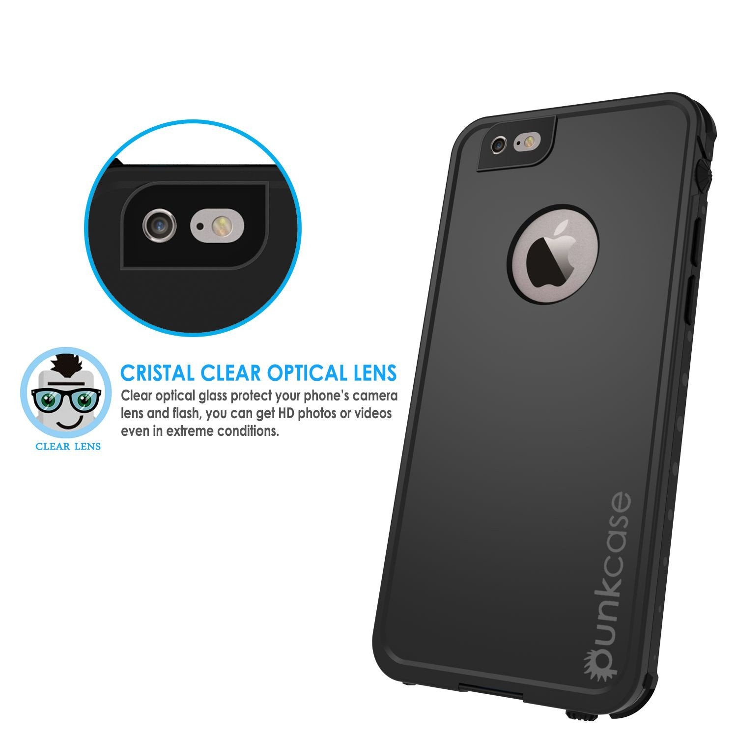 iPhone 6S+/6+ Plus Waterproof Case, PUNKcase StudStar Black w/ Attached Screen Protector | Warranty