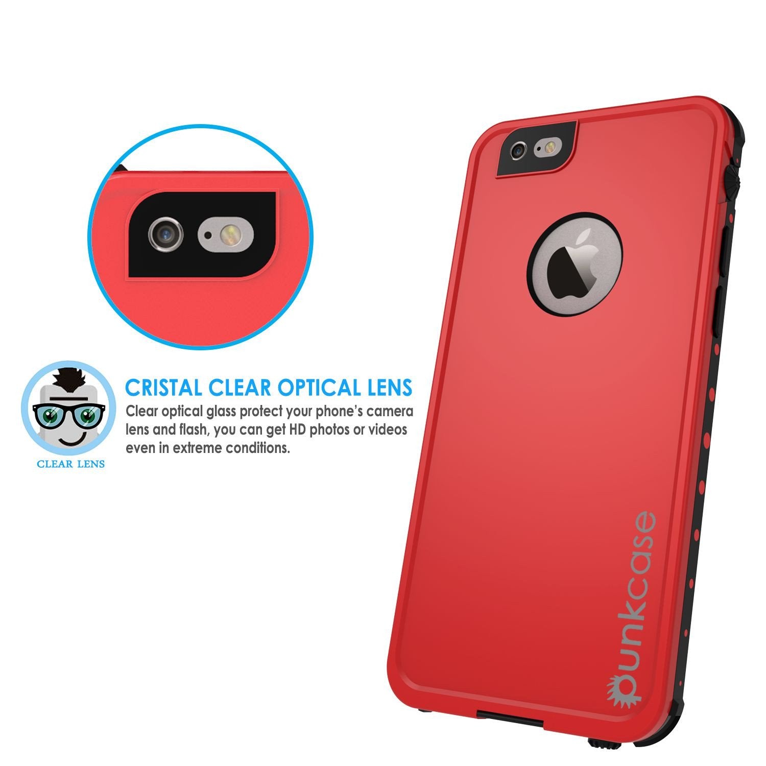 iPhone 6S+/6+ Plus Waterproof Case, PUNKcase StudStar Red w/ Attached Screen Protector | Warranty