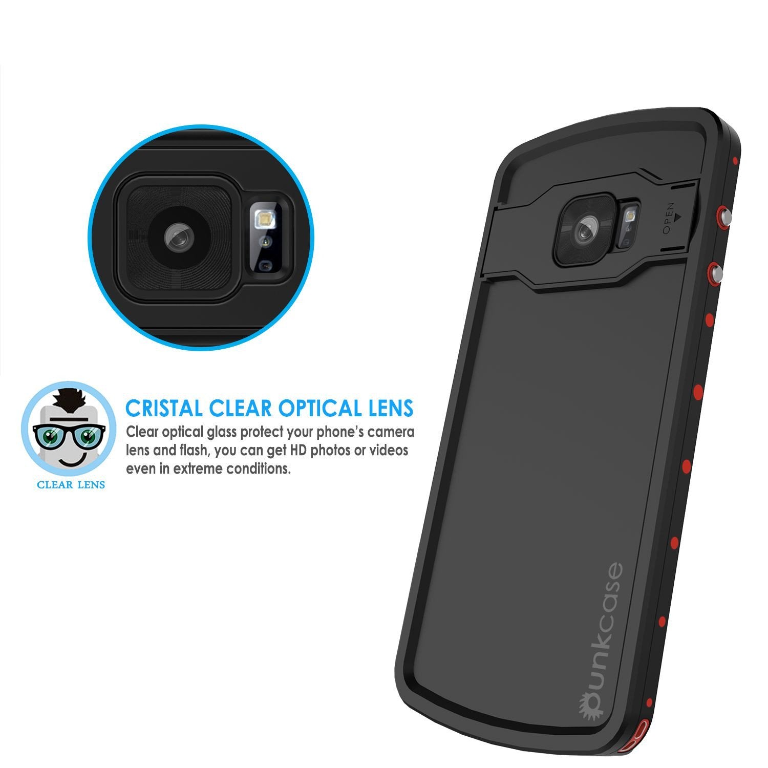 Galaxy s6 EDGE Plus Waterproof Case, Punkcase StudStar Red Water/Shock Proof | Lifetime Warranty