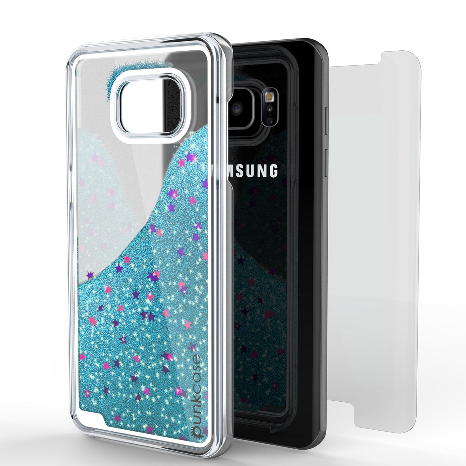 S7 Edge Case, Punkcase [Liquid Teal Series] Protective Dual Layer Floating Glitter Cover with lots of Bling & Sparkle + PunkShield Screen Protector