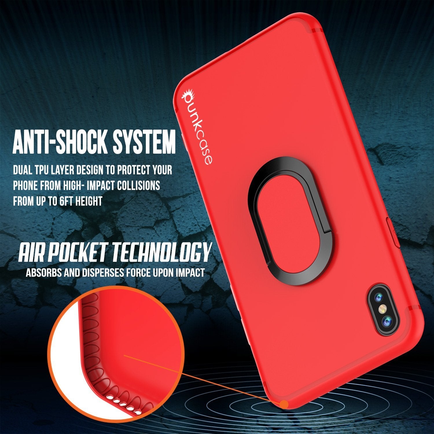 iPhone X Punkcase, Magnetix Protective TPU Case W/ Kickstand, [Red]