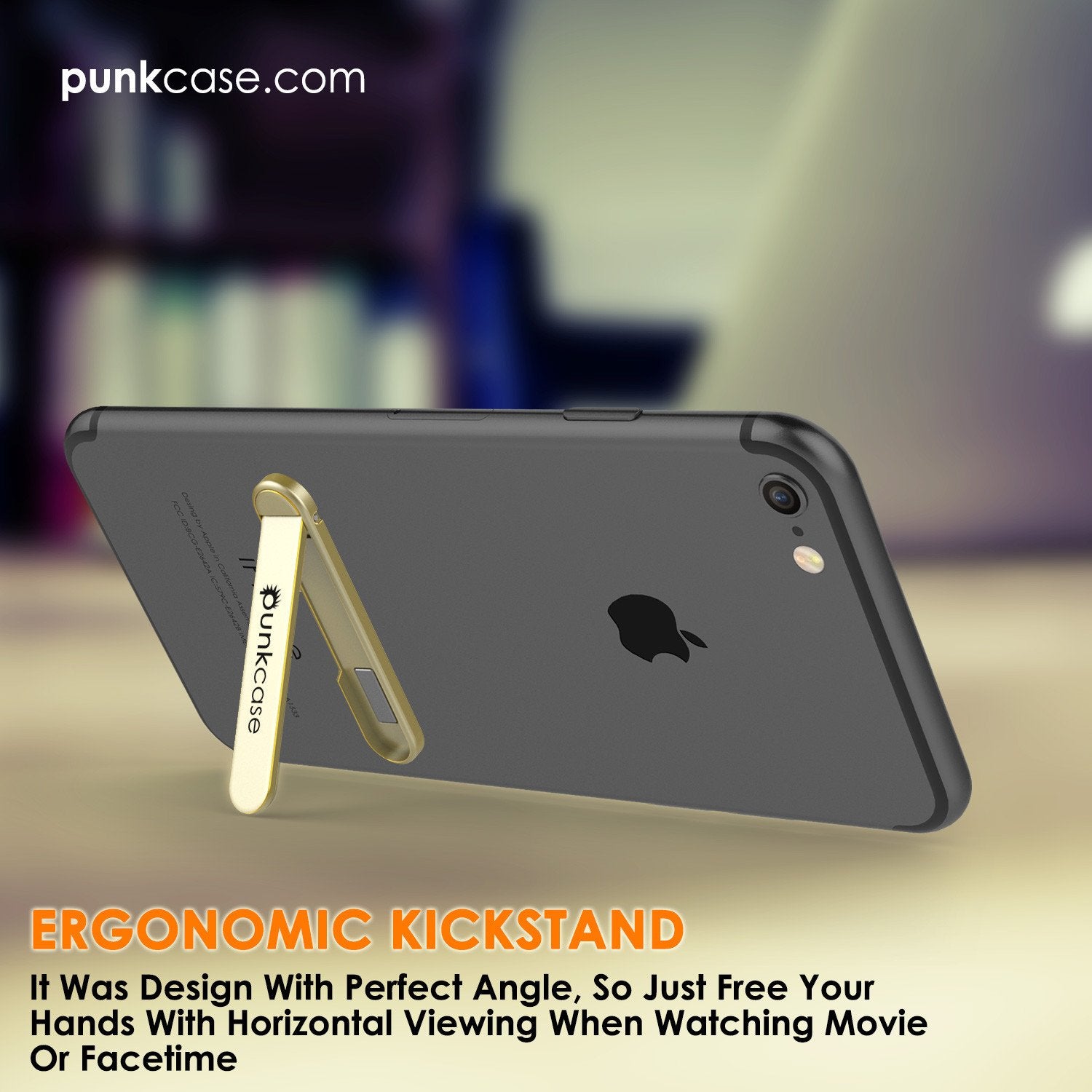 PUNKCASE FlickStick Universal Cell Phone Kickstand for all Mobile Phones & Cases with Flat Backs, One Finger Operation (Gold)