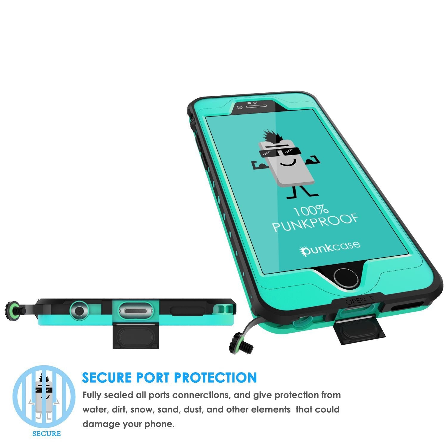 iPhone 6S+/6+ Plus Waterproof Case, PUNKcase StudStar Teal w/ Attached Screen Protector | Warranty