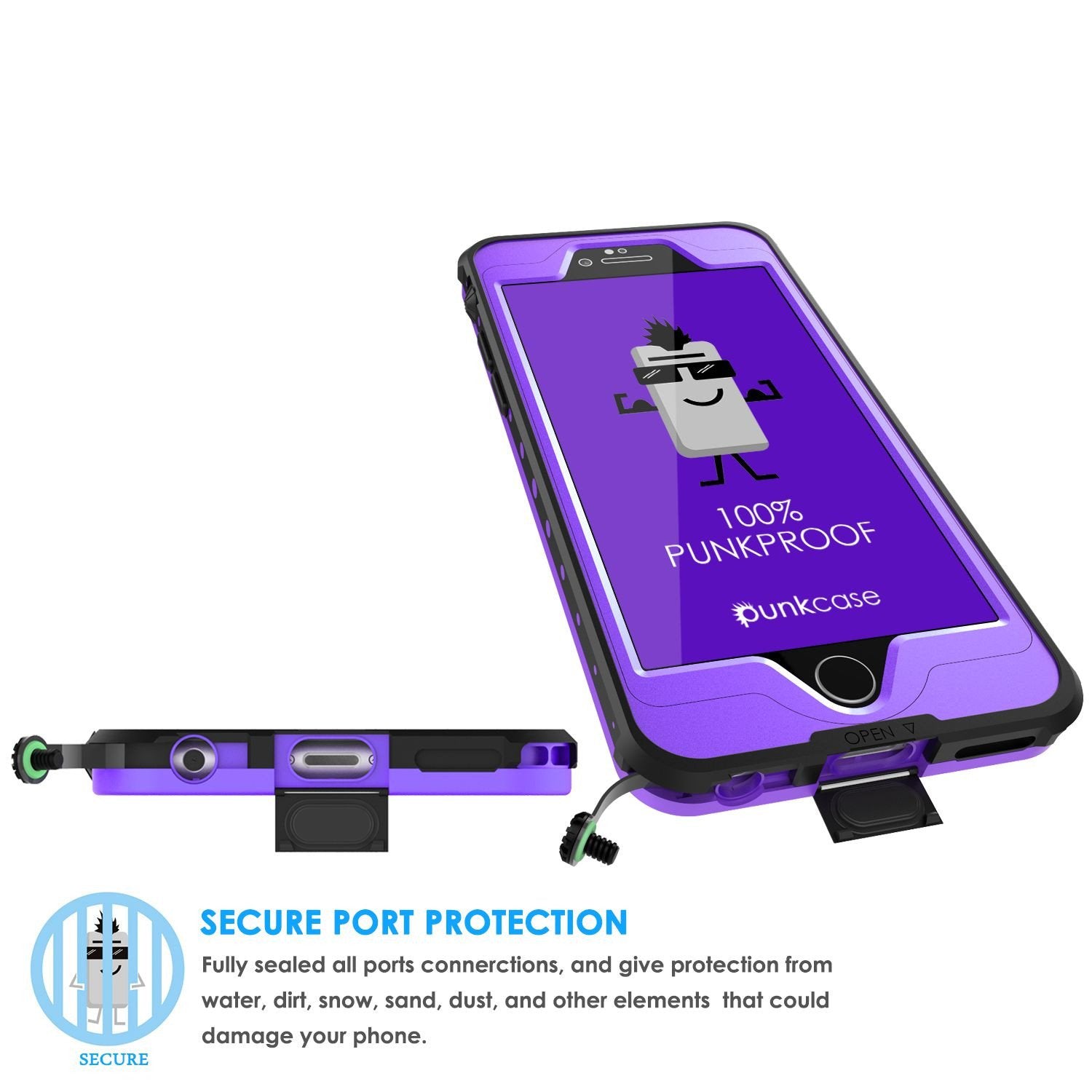 iPhone 6S+/6+ Plus Waterproof Case, PUNKcase StudStar Purple w/ Attached Screen Protector | Warranty