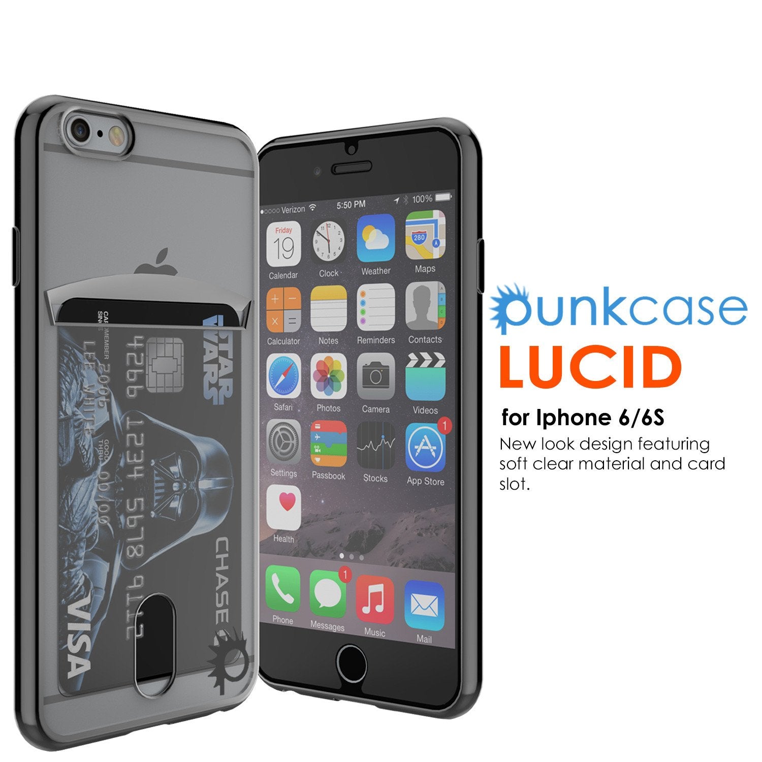 iPhone 6s/6 Case, PUNKCASE® LUCID Black Series | Card Slot | SHIELD Screen Protector | Ultra fit