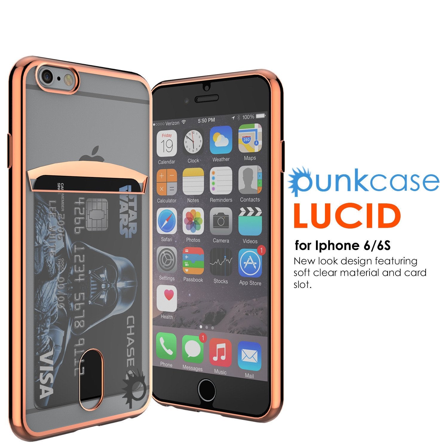 iPhone 6s+ Plus/6+ Plus Case, PUNKCASE® LUCID Rose Gold Card Slot Series