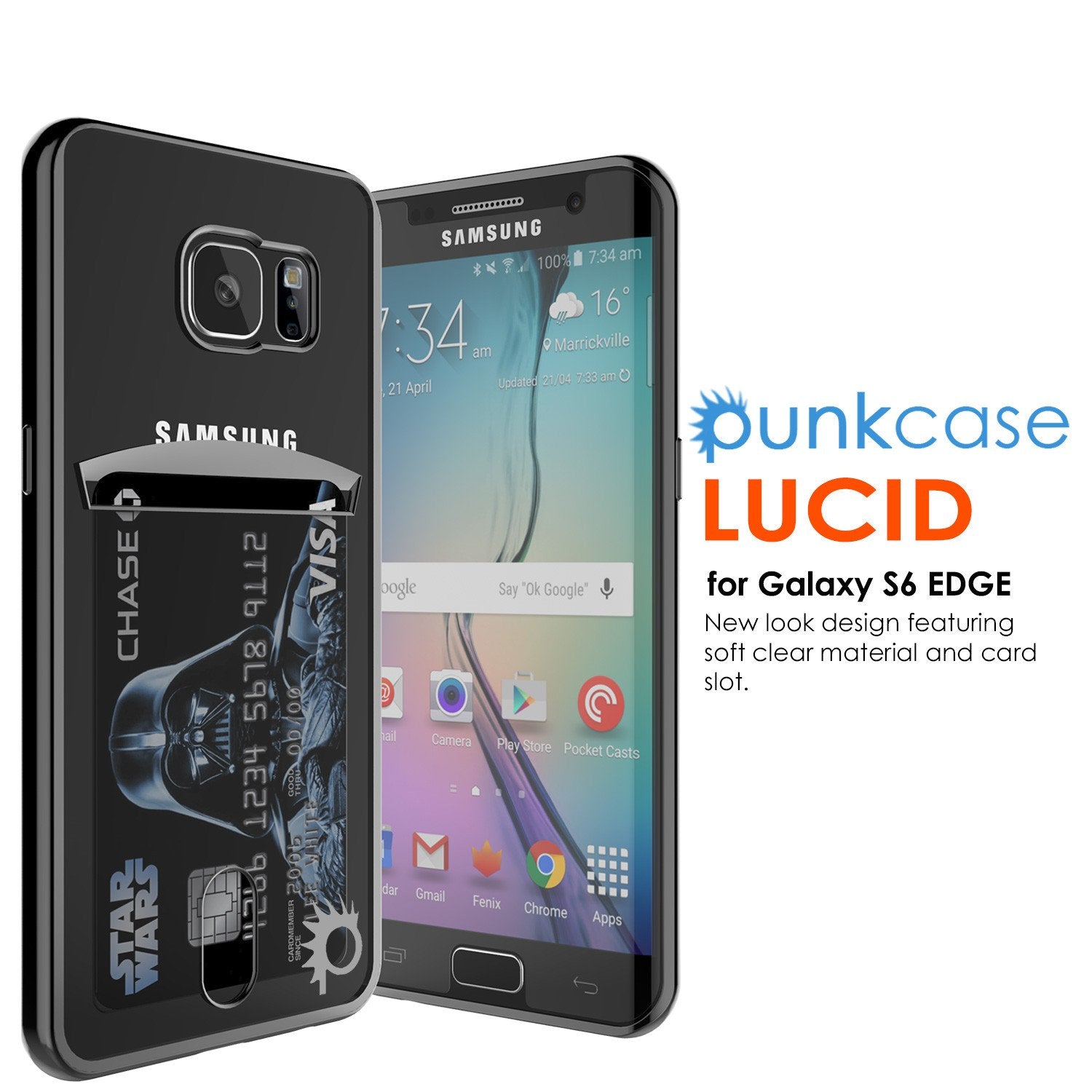 Galaxy S6 EDGE Case, PUNKCASE® LUCID Black Series | Card Slot | SHIELD Screen Protector | Ultra fit