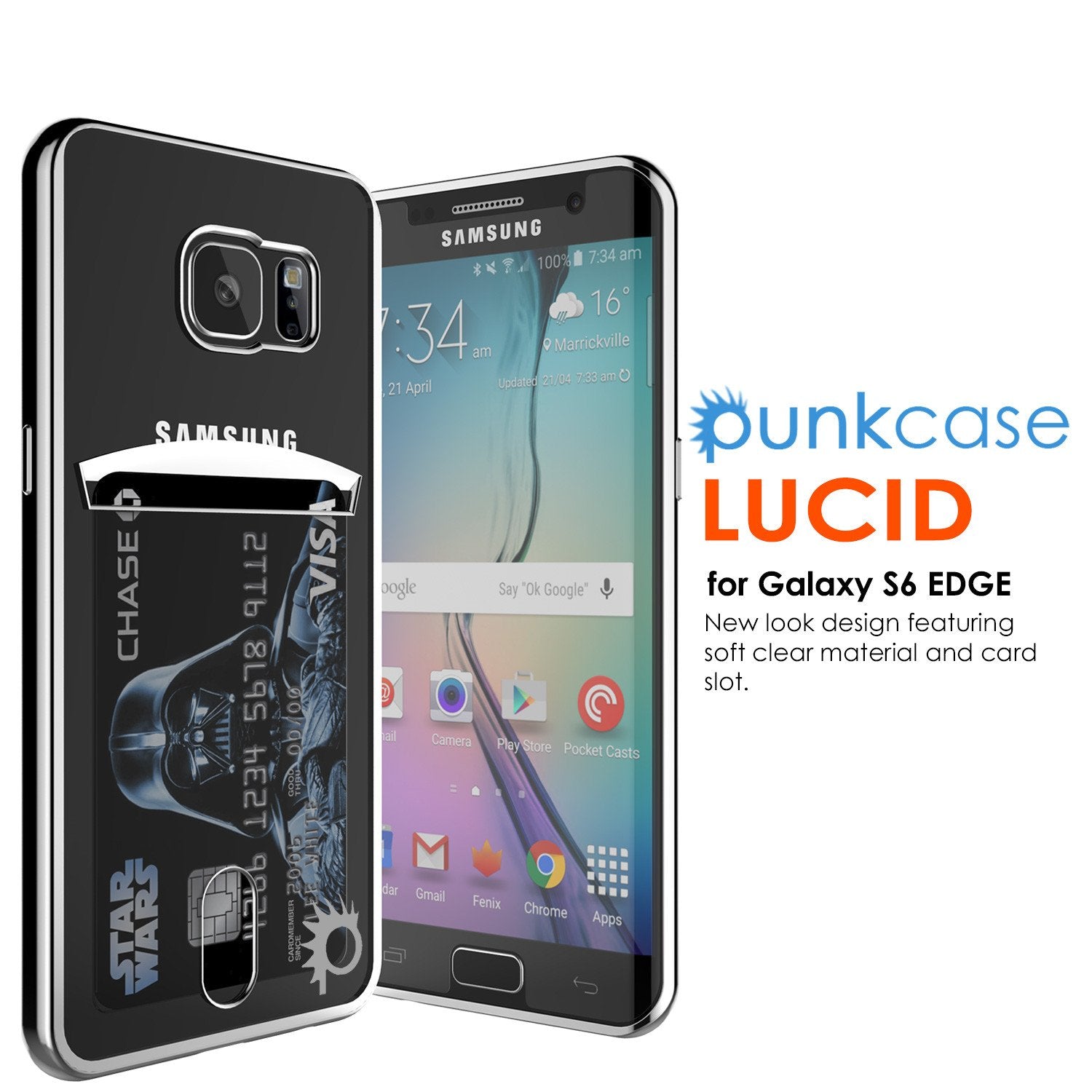 Galaxy S6 EDGE Case, PUNKCASE® LUCID Silver Series | Card Slot | SHIELD Screen Protector | Ultra fit