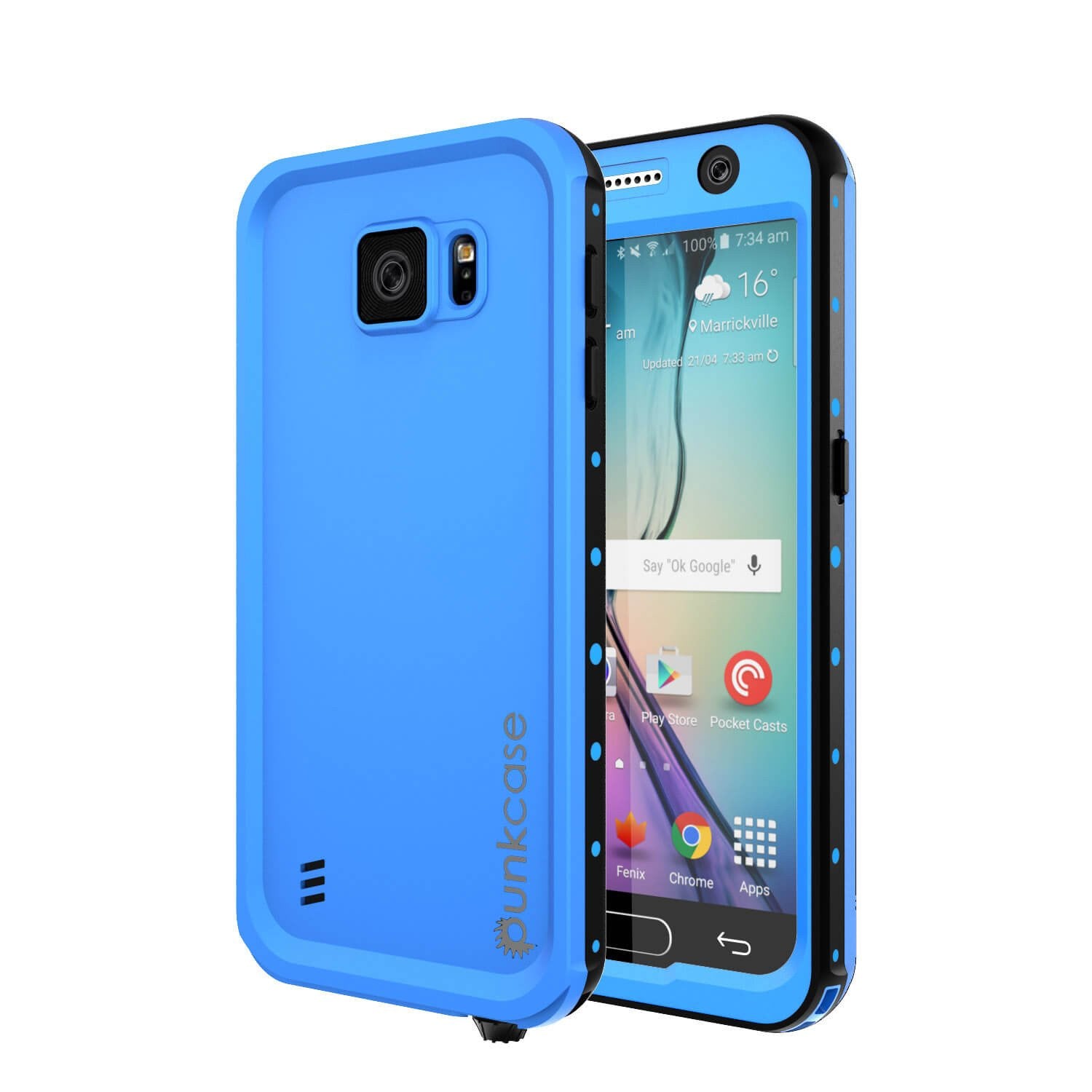 Galaxy S6 Waterproof Case PunkCase StudStar Light Blue Thin 6.6ft Underwater IP68 Shock/Dirt Proof