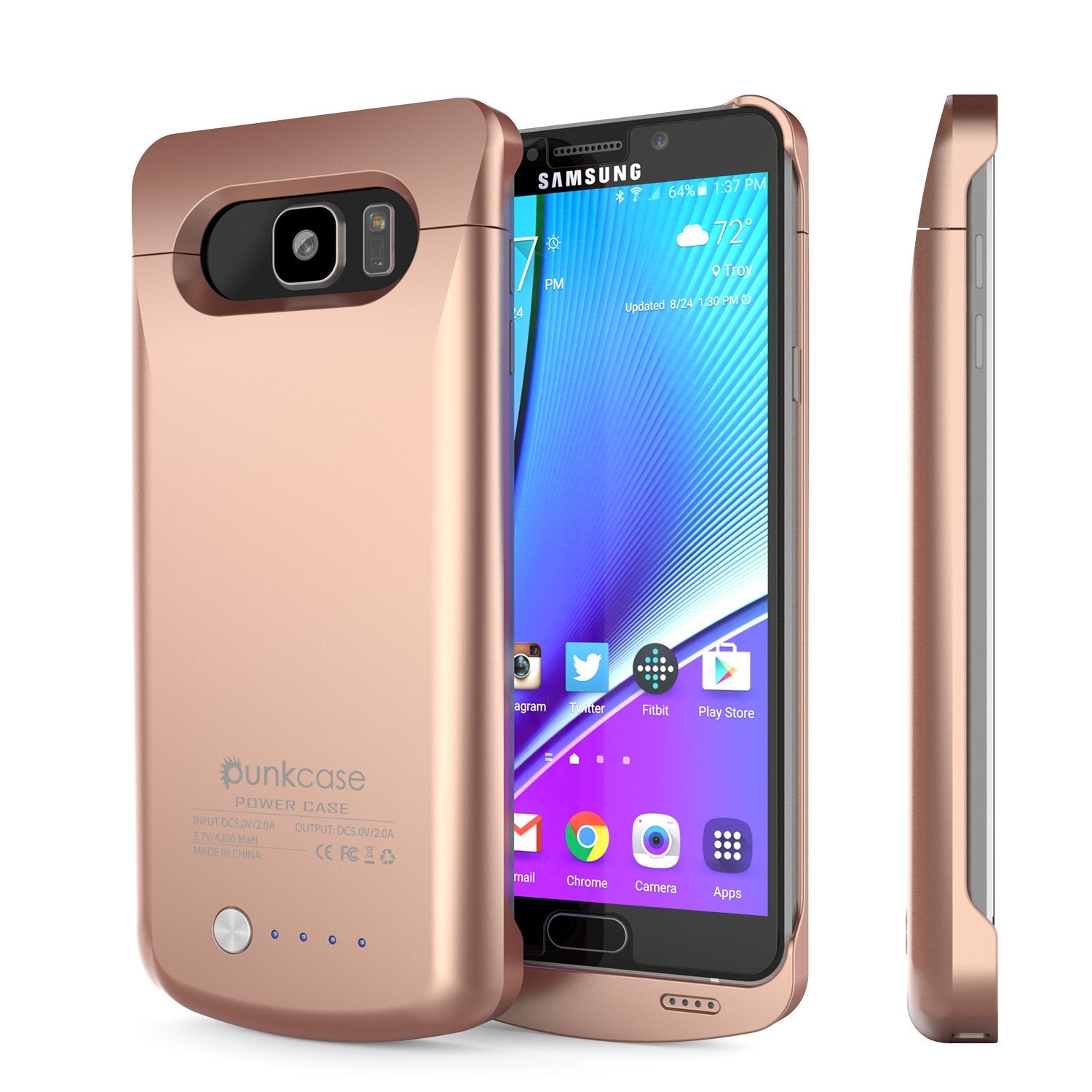 Galaxy Note 5 Battery Case, Punkcase 5000mAH Charger Rose Gold Case