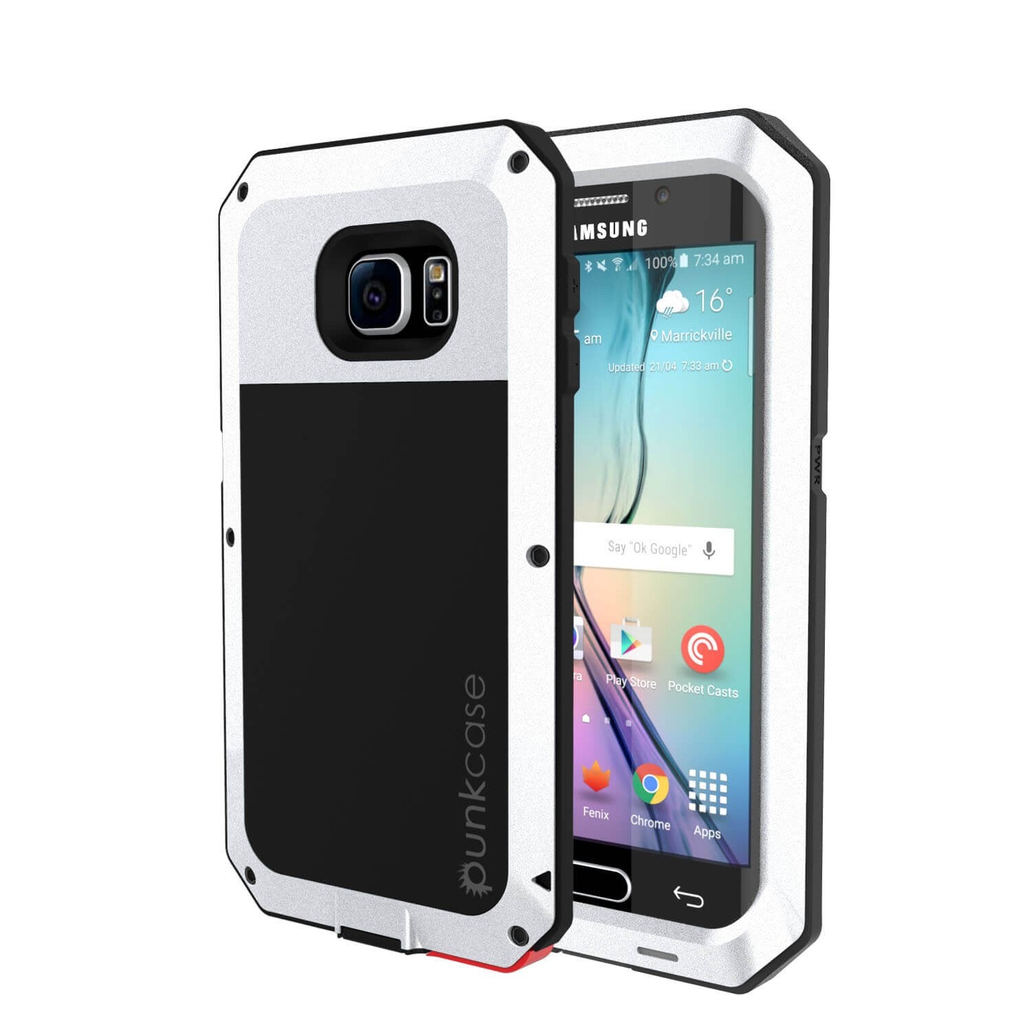 Galaxy S6 EDGE  Case, PUNKcase Metallic White Shockproof  Slim Metal Armor Case