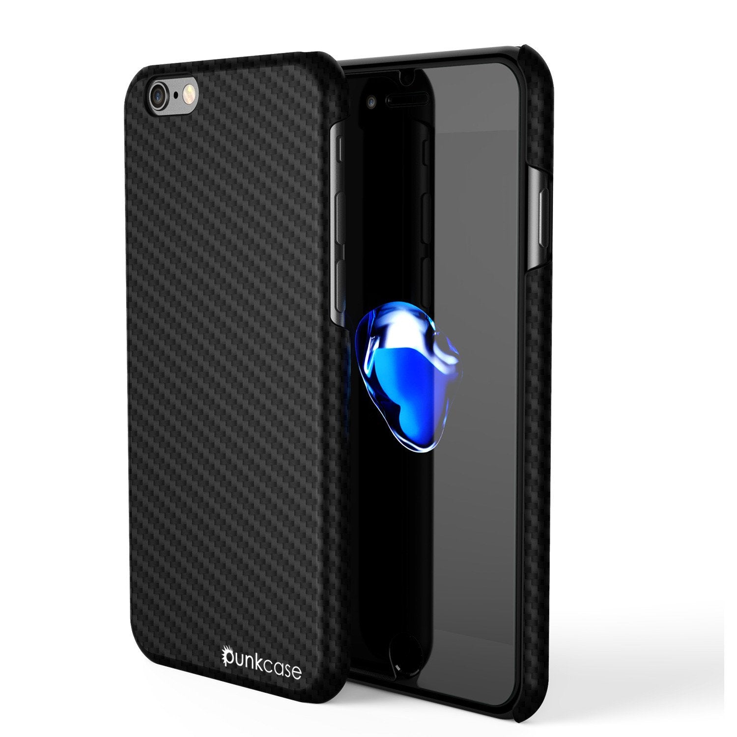 iPhone 7 Case, Punkcase CarbonShield Jet Black with 0.3mm Tempered Glass