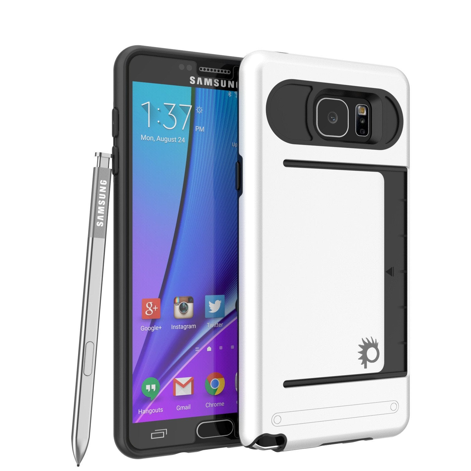 Galaxy Note 5 Case PunkCase CLUTCH White Series Slim Armor Soft Cover Case w/ Tempered Glass