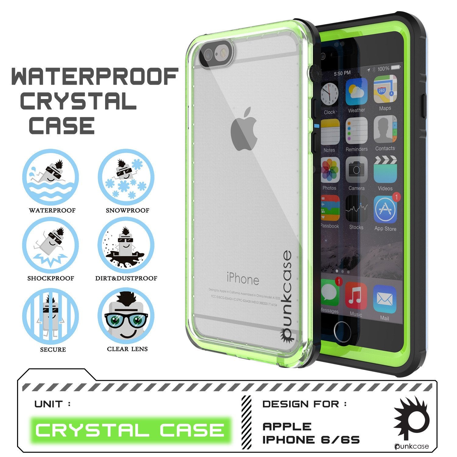 iPhone 6+/6S+ Plus  Waterproof Case, PUNKcase CRYSTAL Light Green  W/ Attached Screen Protector