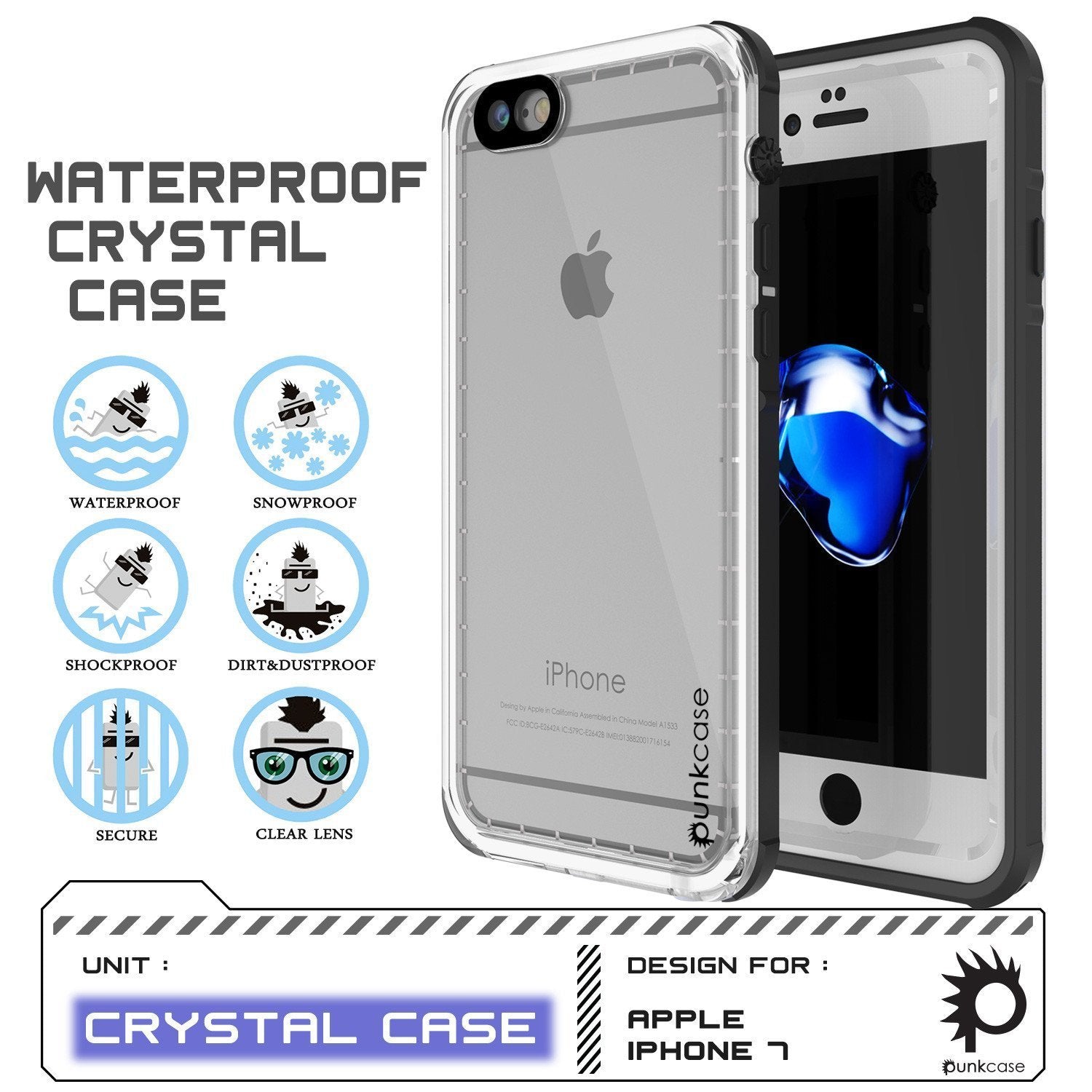 Apple iPhone 8 Waterproof Case, PUNKcase CRYSTAL White W/ Attached Screen Protector  | Warranty