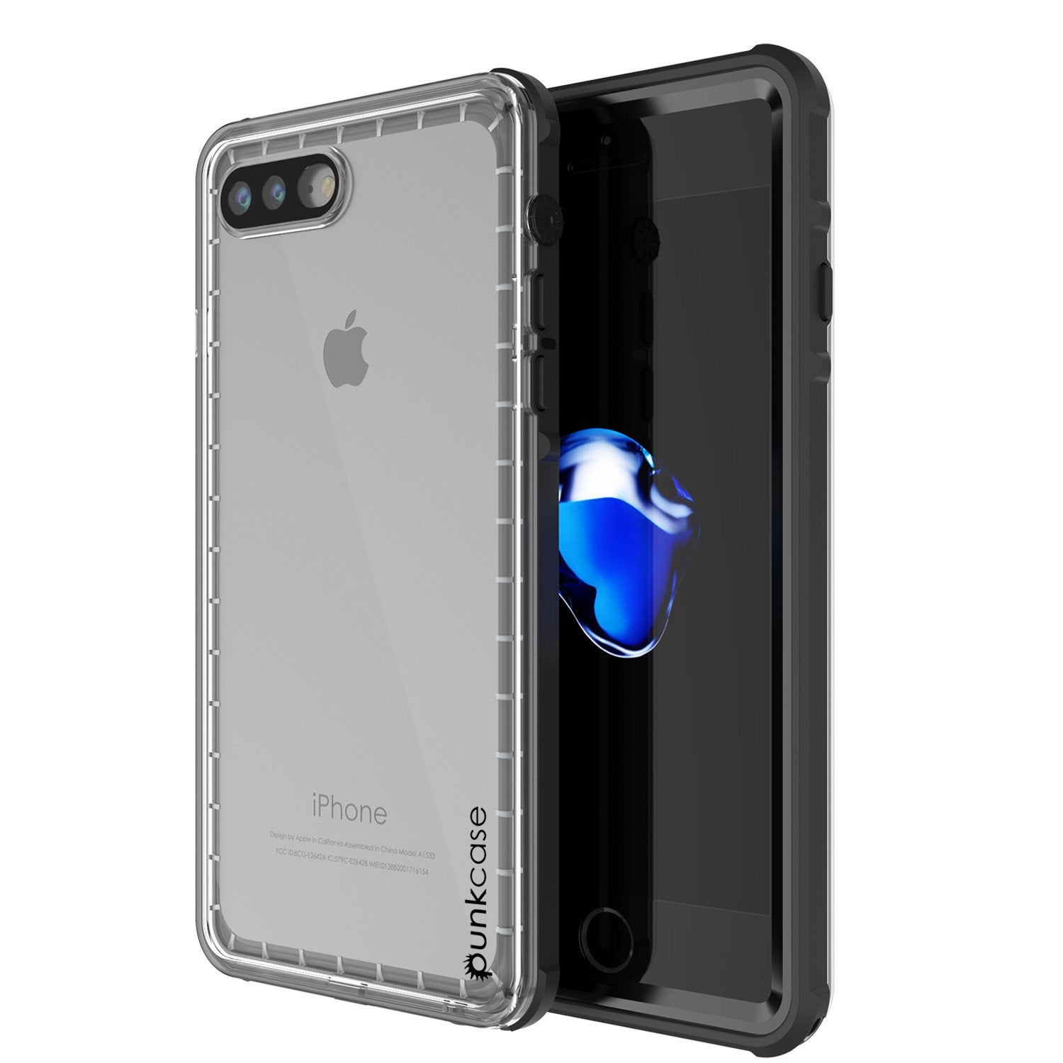 iPhone 7+ Plus Waterproof Case, PUNKcase CRYSTAL Black W/ Attached Screen Protector  | Warranty