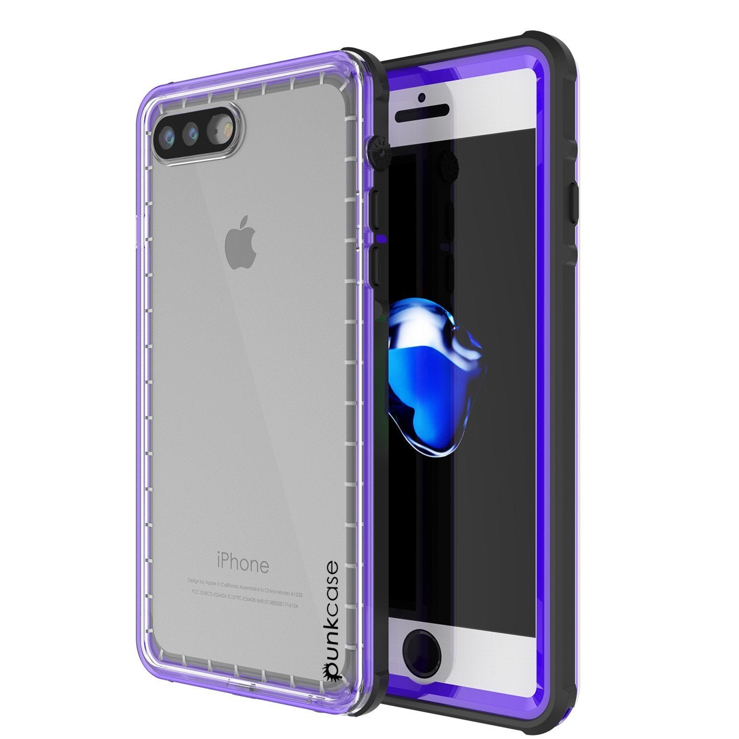 iPhone 8+ Plus Waterproof Case, PUNKcase CRYSTAL Purple W/ Attached Screen Protector  | Warranty