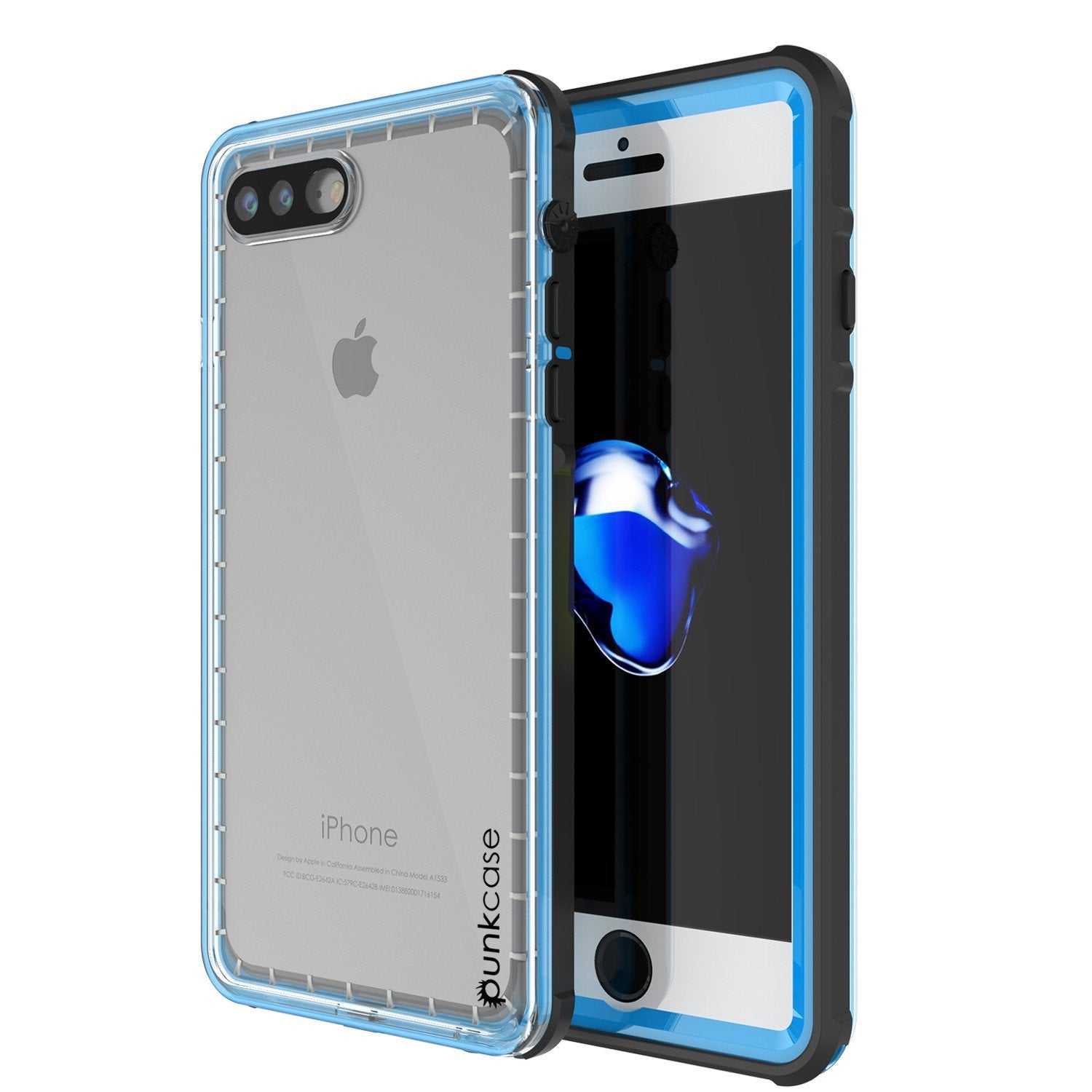 iPhone 8+ Plus Waterproof Case, PUNKcase CRYSTAL Light Blue  W/ Attached Screen Protector  | Warranty