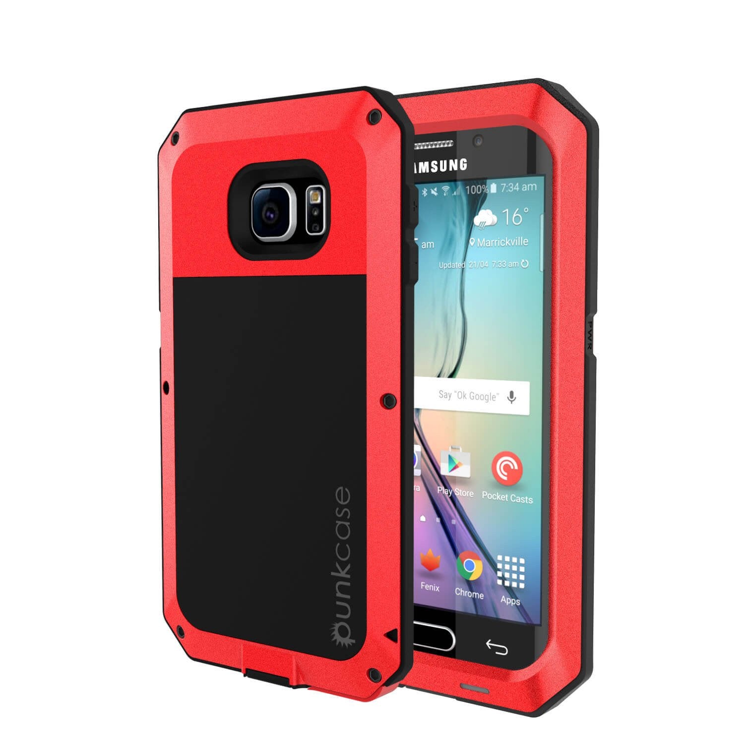 Galaxy S6 EDGE  Case, PUNKcase Metallic Red Shockproof  Slim Metal Armor Case