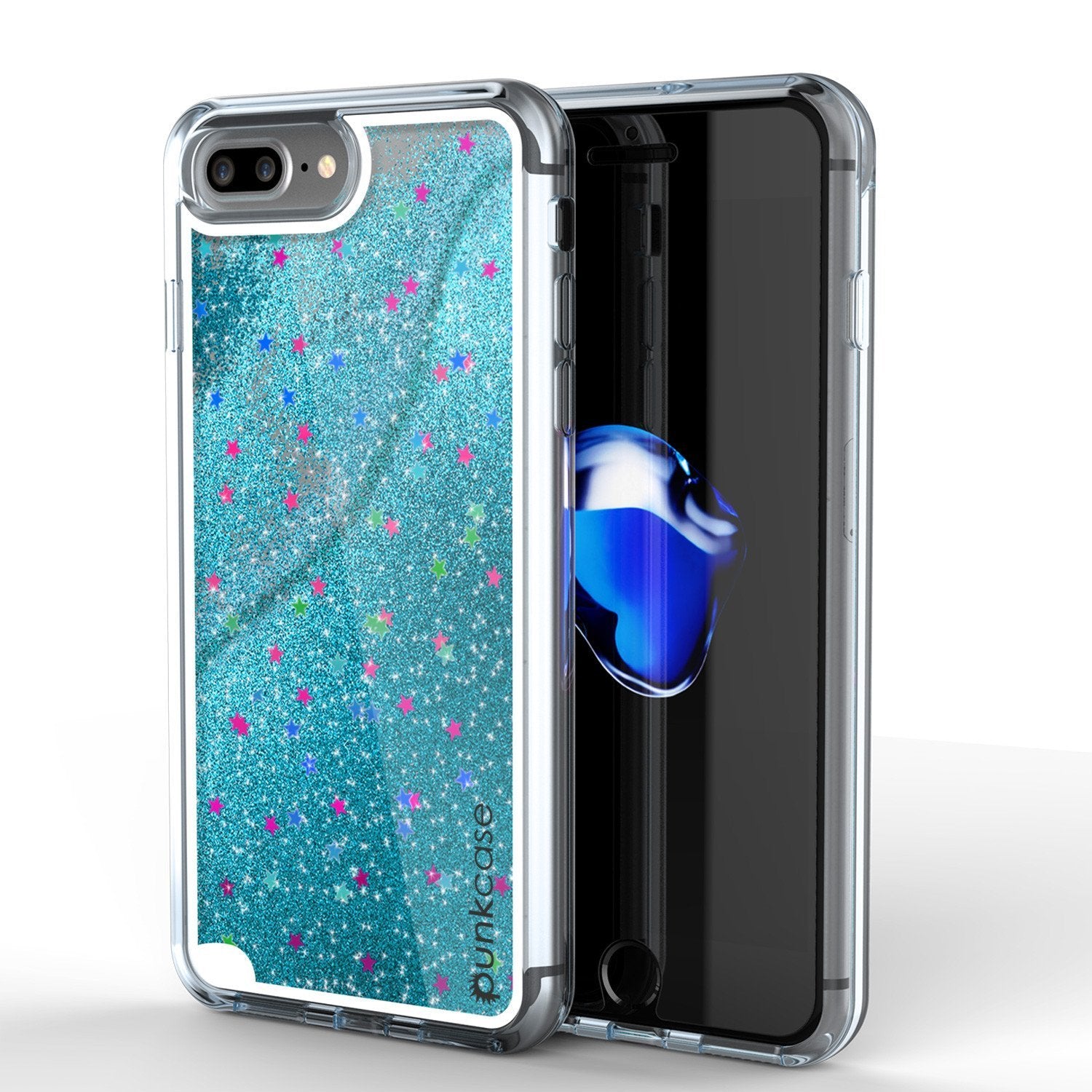 iPhone 8+ Plus Case, PunkCase Liquid Teal Floating Glitter Cover Series