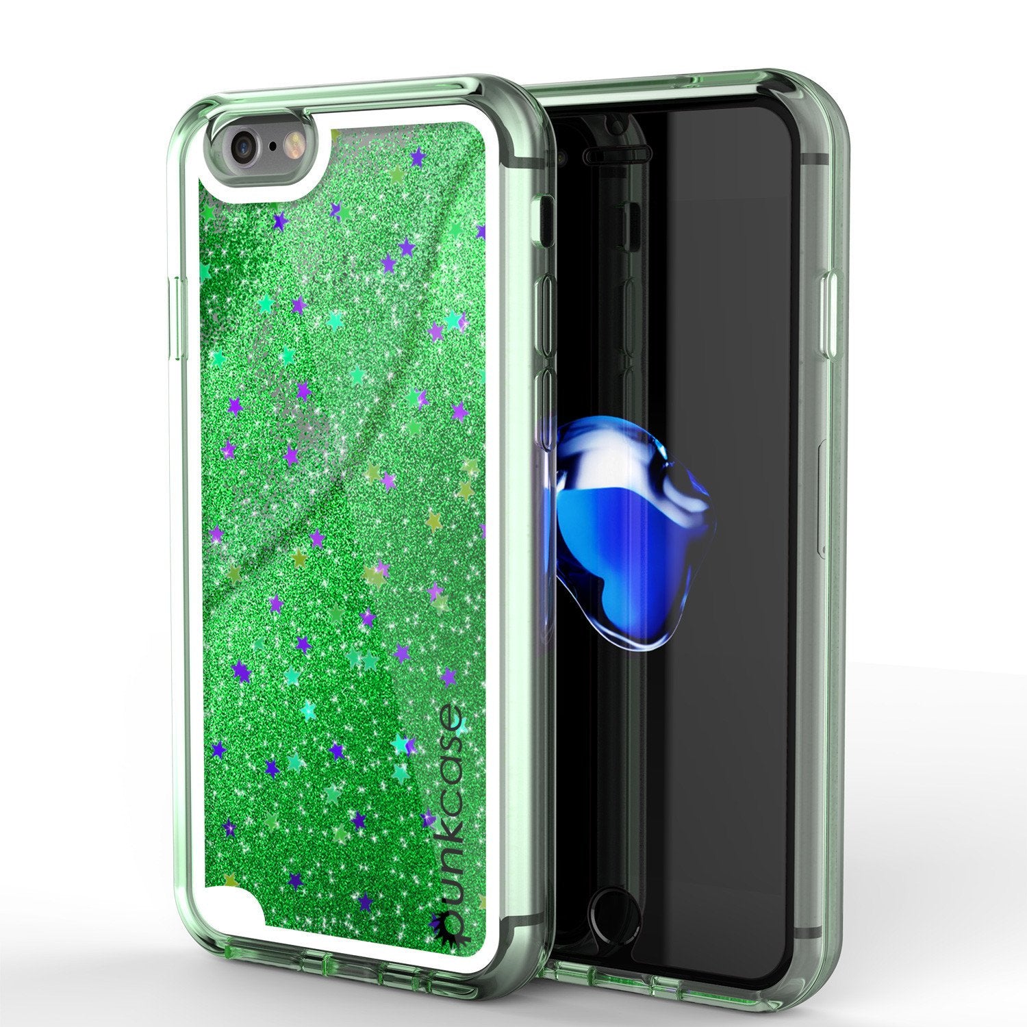 iPhone 7 Case, Punkcase [Liquid Green Series] Protective Dual Layer Floating Glitter Cover with lots of Bling & Sparkle + 0.3mm Tempered Glass Screen Protector for Apple iPhone 7s