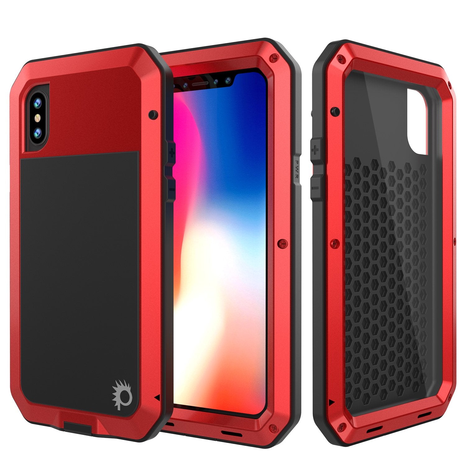 iPhone X Metal Case, Heavy Duty Military Grade Rugged Armor Case, Red