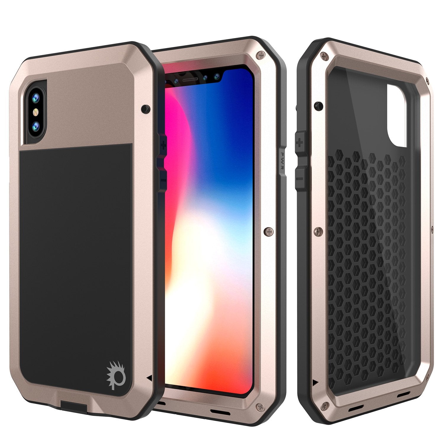 iPhone X Metal Case, Heavy Duty Military Grade Rugged Armor Case, Gold