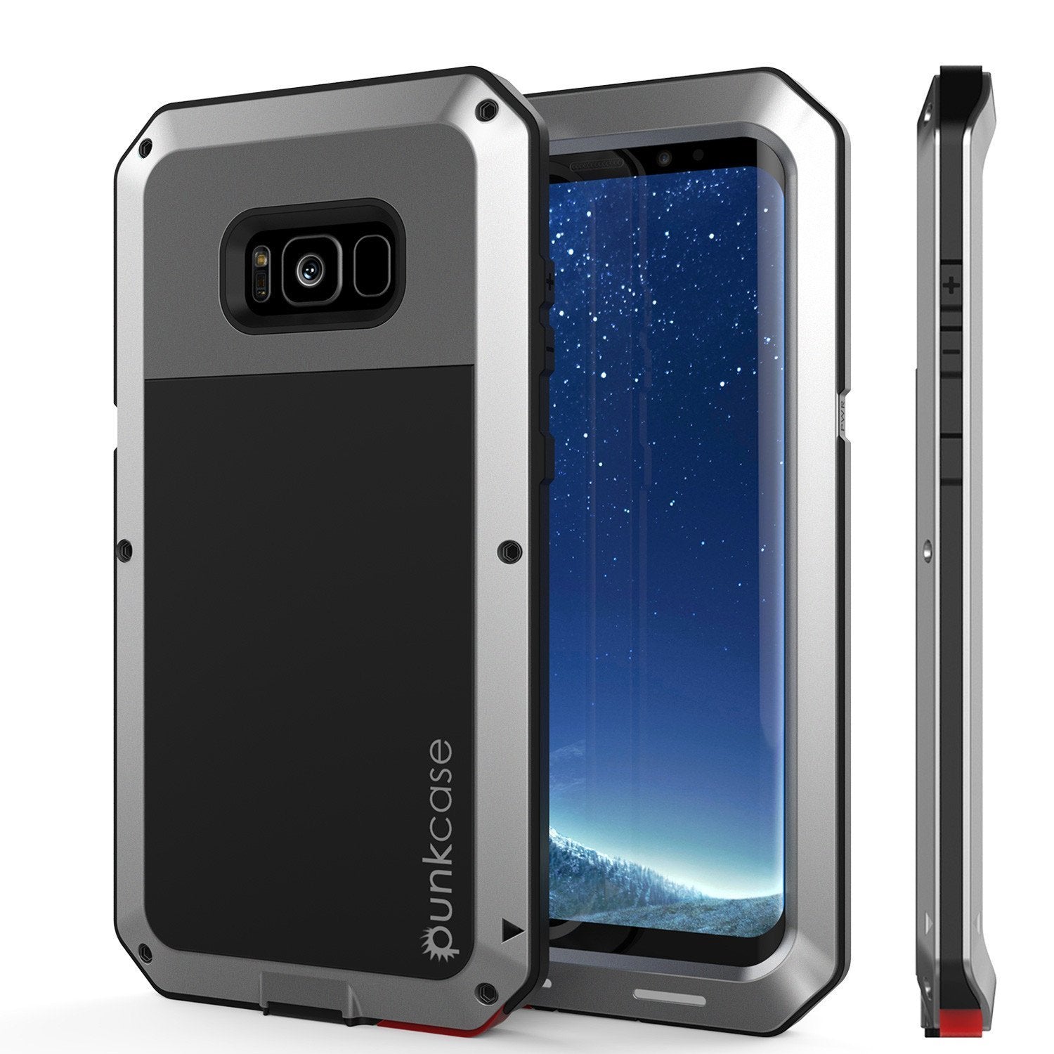 Galaxy Note 8  Case, Punkcase Metallic Silver W/ Tempered Glass Screen