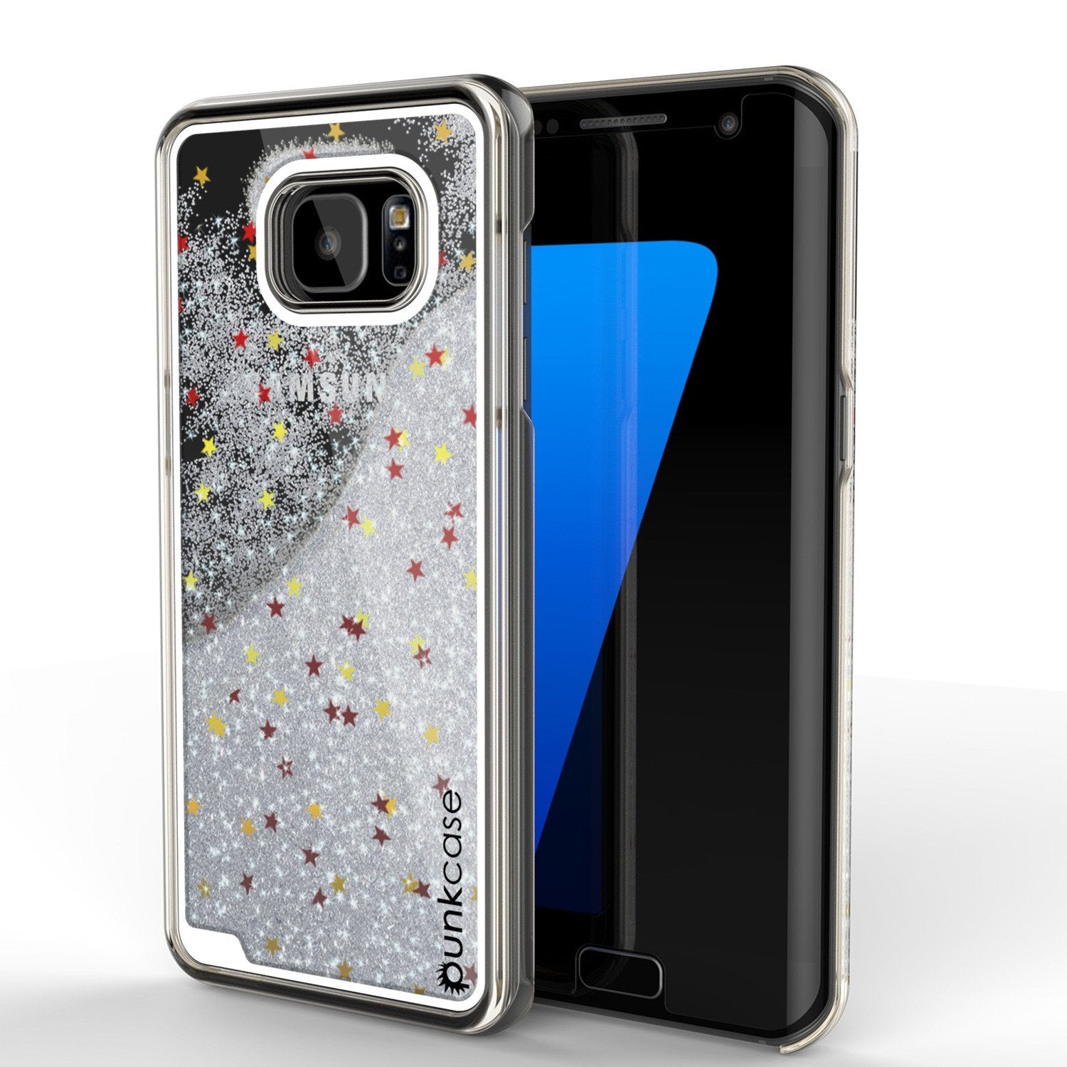 S7 Edge Case, Punkcase [Liquid Silver Series] Protective Dual Layer Floating Glitter Cover with lots of Bling & Sparkle + PunkShield Screen Protector