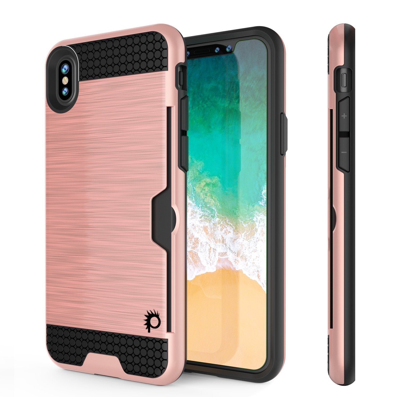 iPhone XS Max Case, PUNKcase [SLOT Series] Slim Fit Dual-Layer Armor Cover [Rose-Gold]