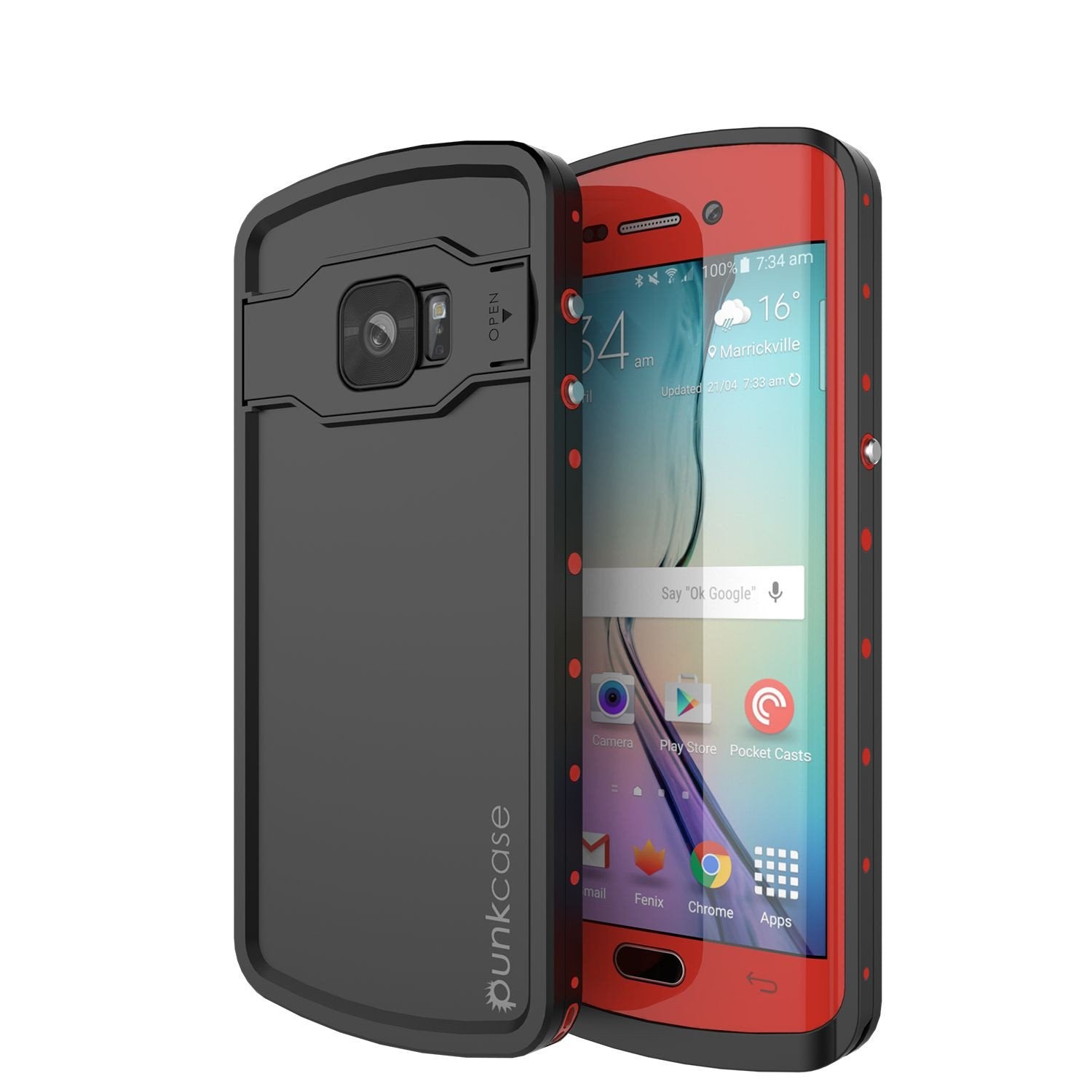 Galaxy s6 EDGE Plus Waterproof Case, Punkcase StudStar Red Water/Shock Proof | Lifetime Warranty