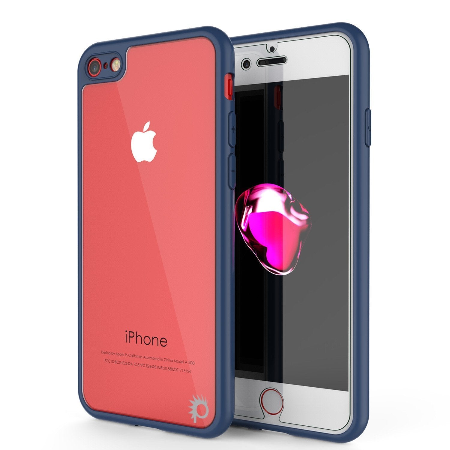 iPhone 8 Case [MASK Series] [NAVY] Full Body Hybrid Dual Layer TPU Cover W/ protective Tempered Glass Screen Protector